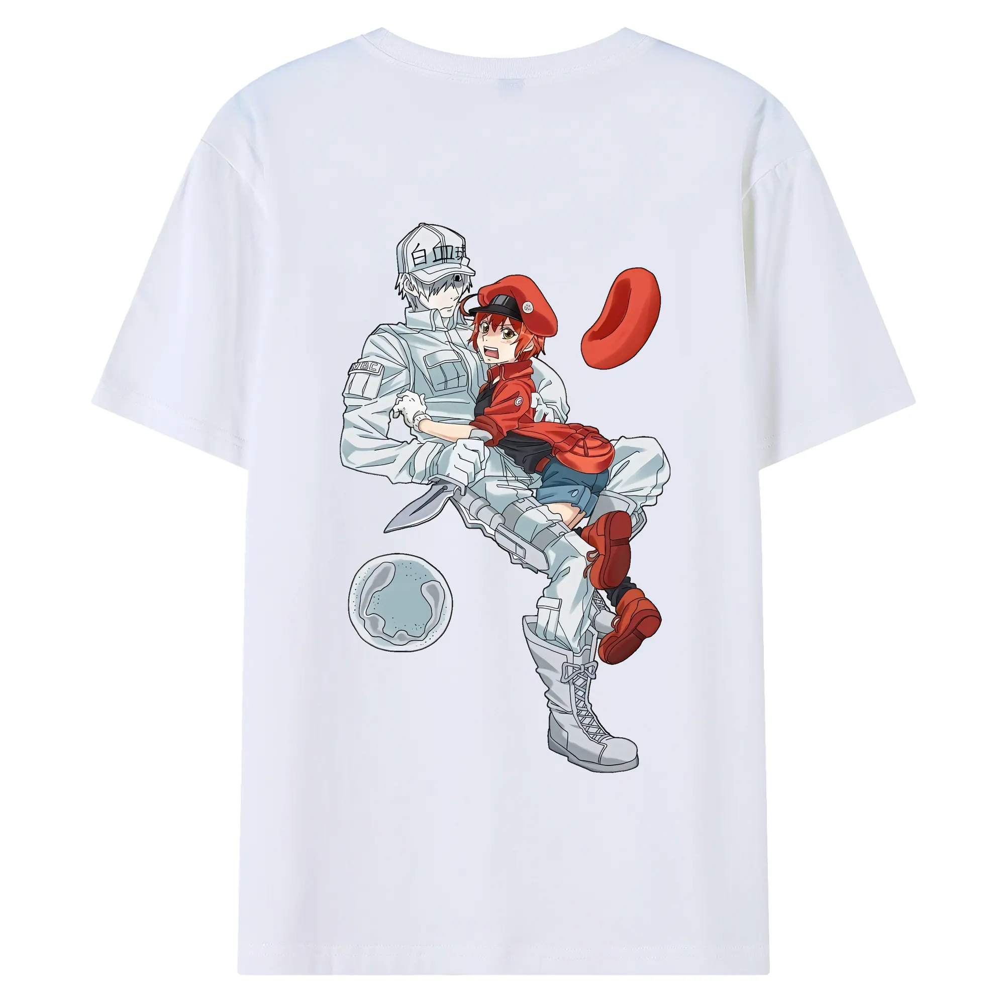 はたらく細胞 グッズ,白血球 - 綿100％ 半袖Tシャツ ・ バックプリント ・ 快適 通気性 ・ 日常使い 散歩 スポーツ用