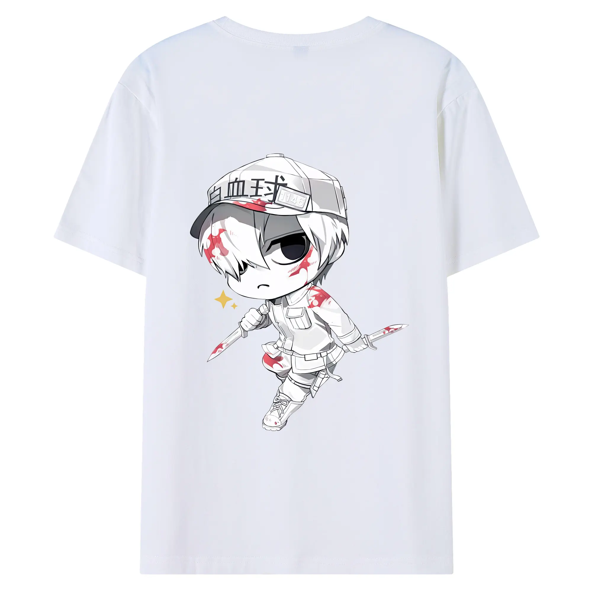 はたらく細胞 グッズ,白血球 - 綿100％ 半袖Tシャツ ・ バックプリント ・ 快適 通気性 ・ 日常使い 散歩 スポーツ用