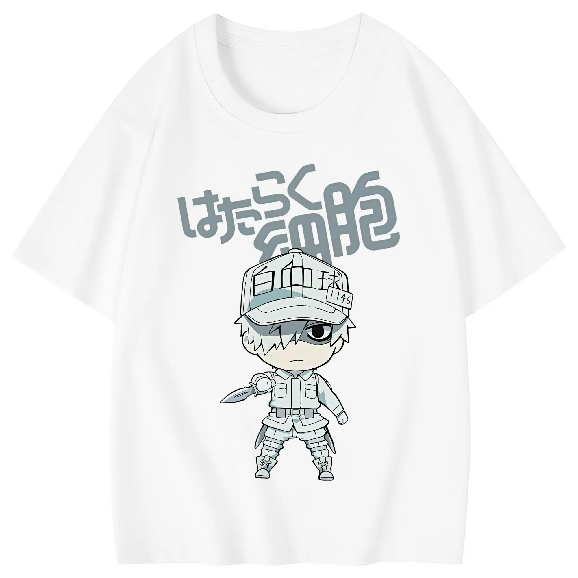 はたらく細胞 グッズ,白血球 - 綿100％ キッズTシャツ ・ フロントプリント ・ 快適 通気性 ・ スポーツ カジュアル 散歩用