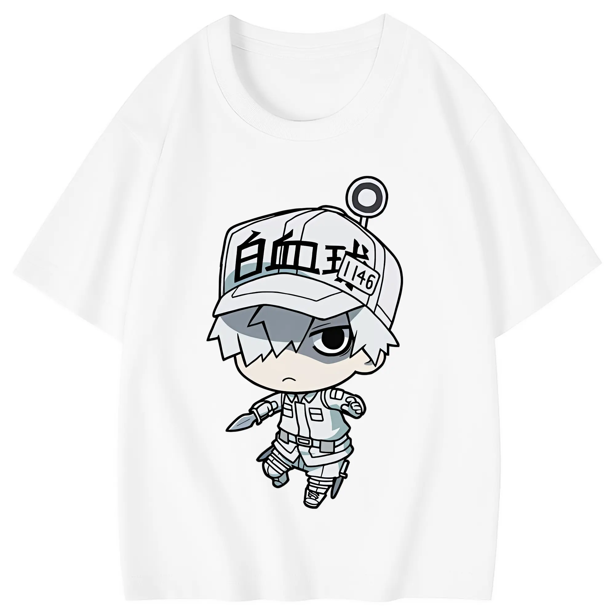 はたらく細胞 グッズ,白血球 - 綿100％ キッズTシャツ ・ フロントプリント ・ 快適 通気性 ・ スポーツ カジュアル 散歩用