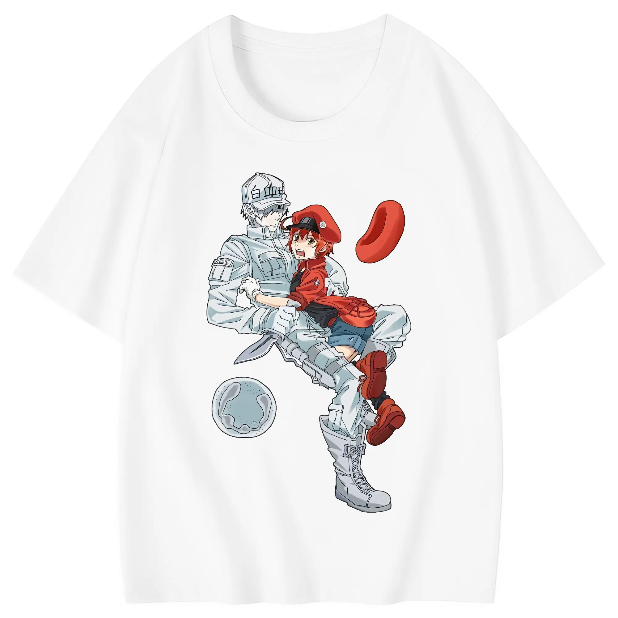 はたらく細胞 グッズ,白血球 - 綿100％ キッズTシャツ ・ フロントプリント ・ 快適 通気性 ・ スポーツ カジュアル 散歩用