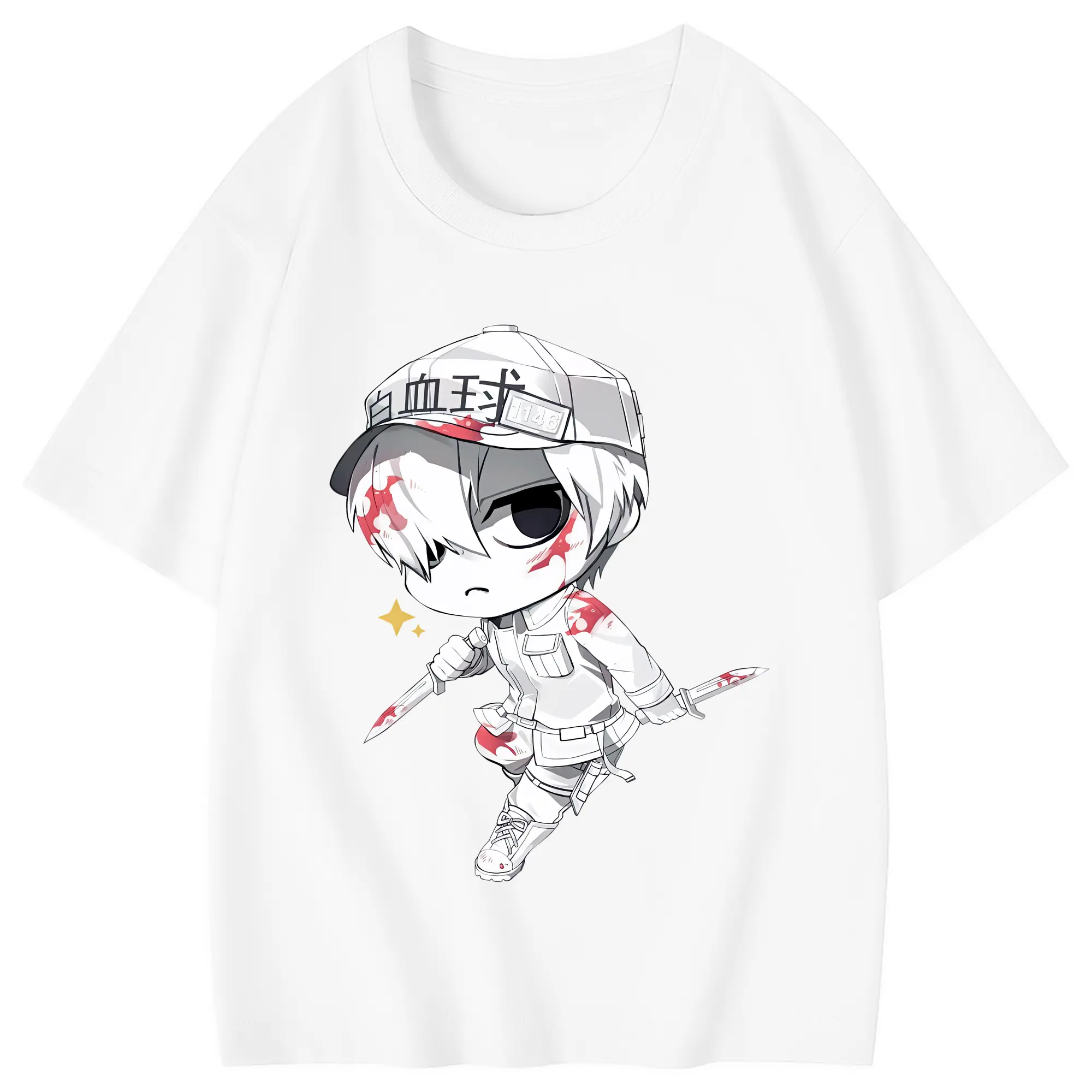 はたらく細胞 グッズ,白血球 - 綿100％ キッズTシャツ ・ フロントプリント ・ 快適 通気性 ・ スポーツ カジュアル 散歩用