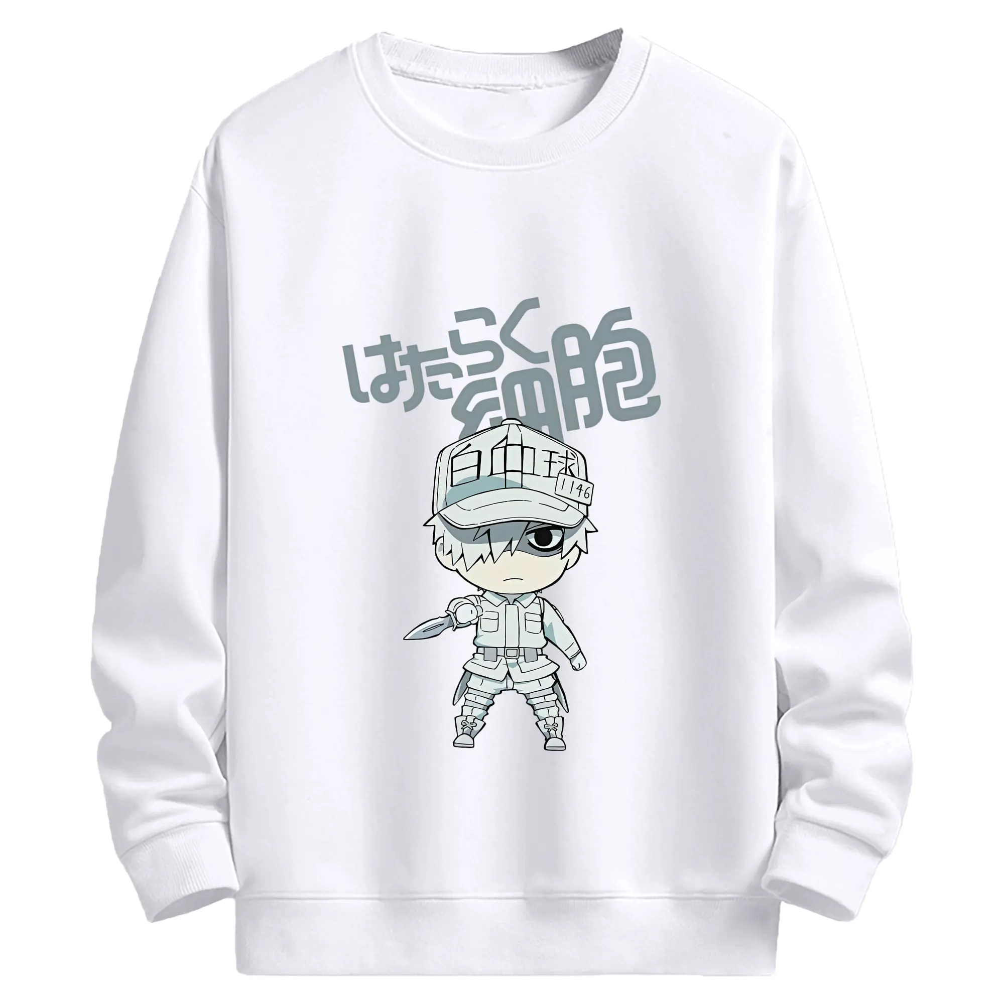 はたらく細胞 グッズ,白血球 - 高品質 クルーネック スウェット ・ コットン59％ ポリエステル41％ ・ ユニセックス 長袖 トレーナー ・ カジュアル デイリー スポーツ 散歩用