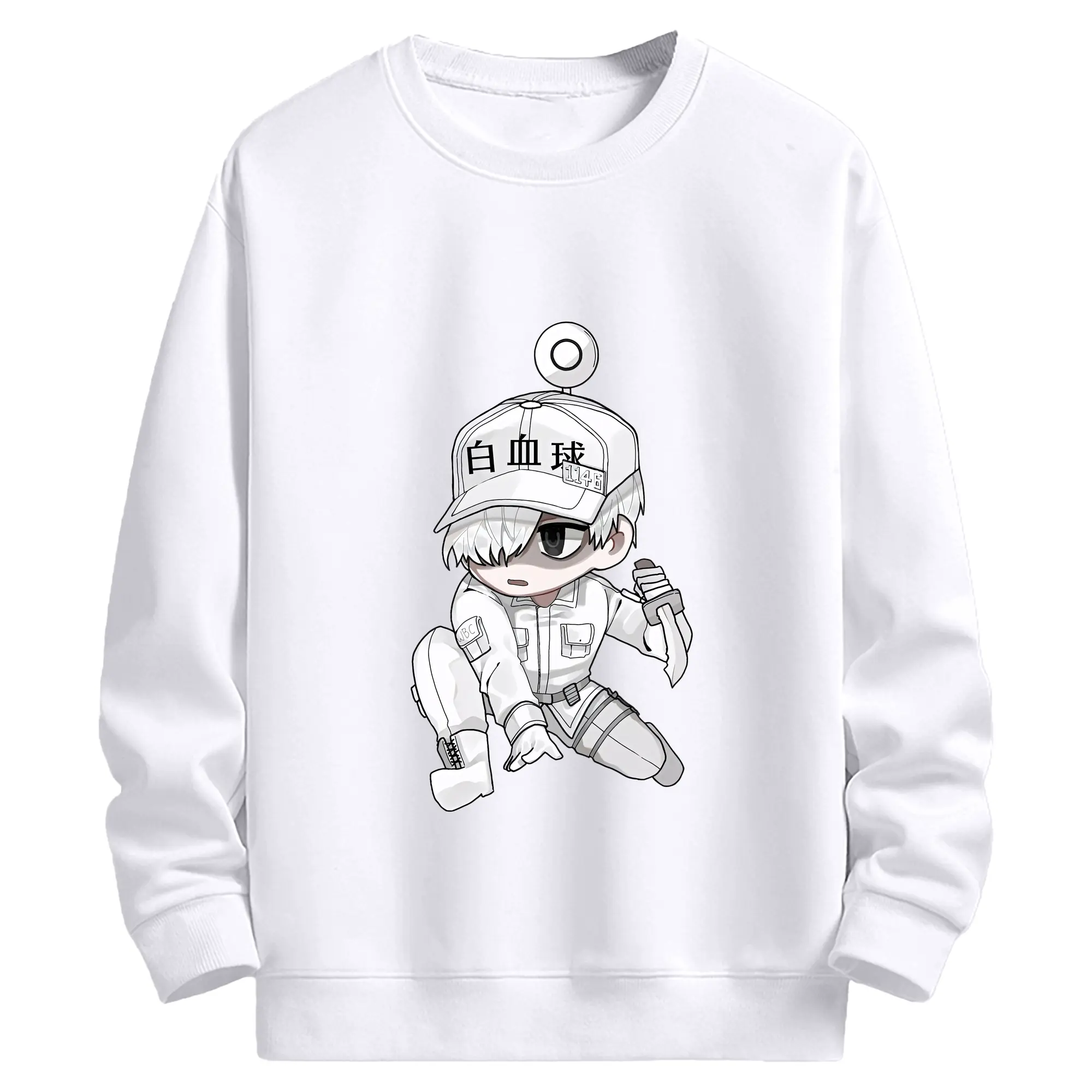 はたらく細胞 グッズ,白血球 - 高品質 クルーネック スウェット ・ コットン59％ ポリエステル41％ ・ ユニセックス 長袖 トレーナー ・ カジュアル デイリー スポーツ 散歩用