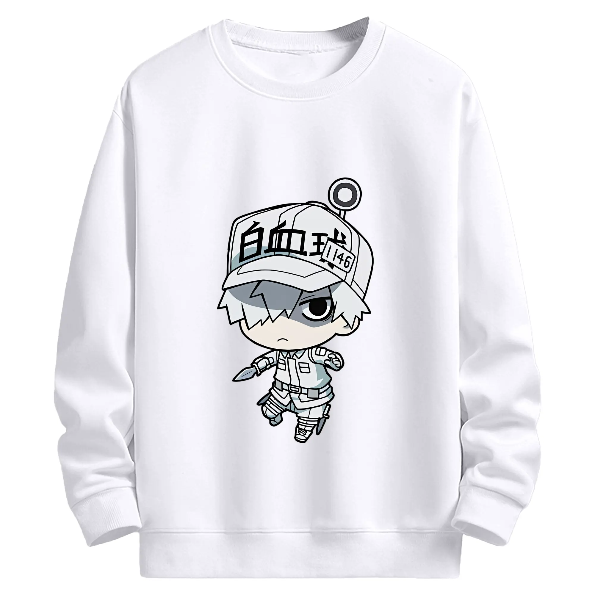 はたらく細胞 グッズ,白血球 - 高品質 クルーネック スウェット ・ コットン59％ ポリエステル41％ ・ ユニセックス 長袖 トレーナー ・ カジュアル デイリー スポーツ 散歩用