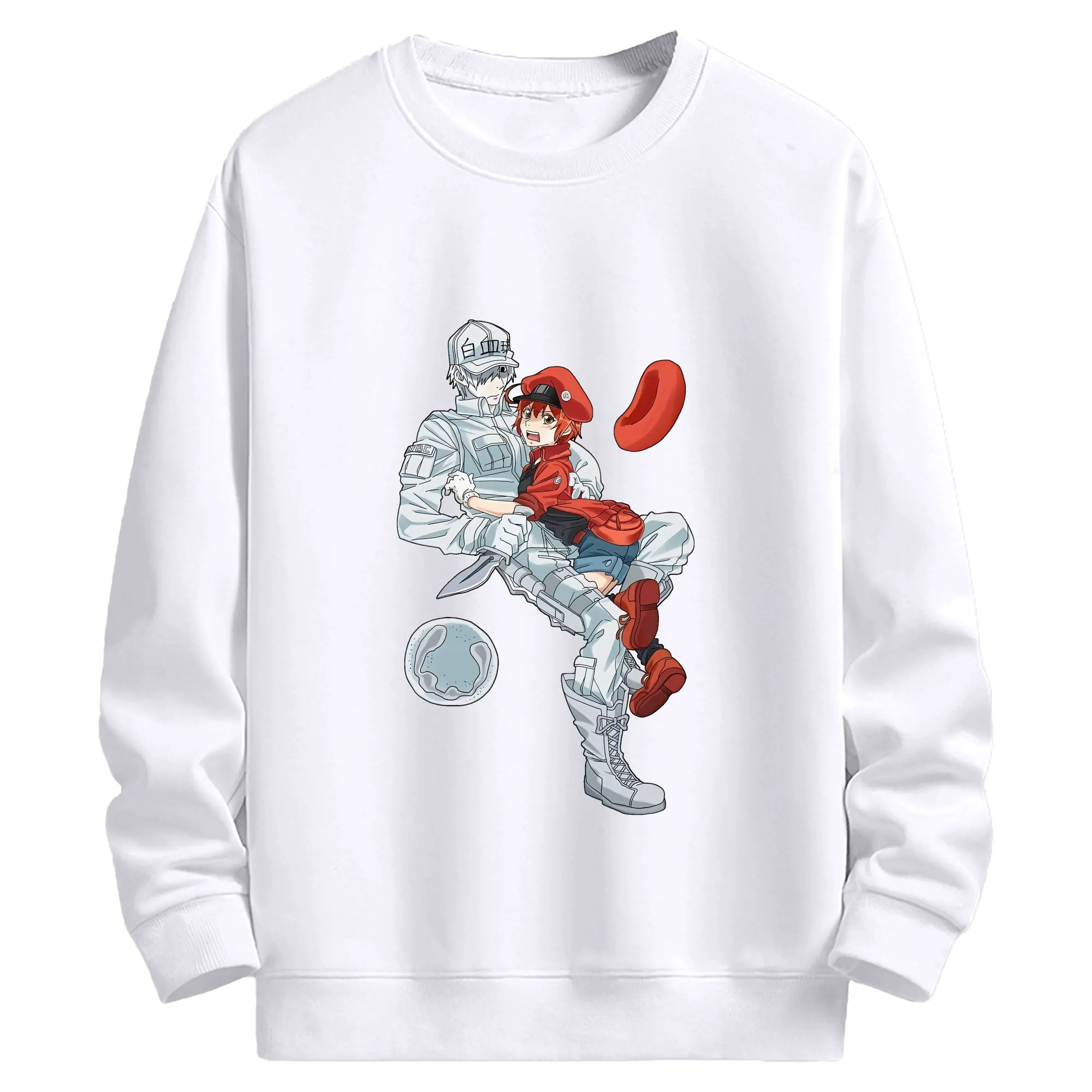 はたらく細胞 グッズ,白血球 - 高品質 クルーネック スウェット ・ コットン59％ ポリエステル41％ ・ ユニセックス 長袖 トレーナー ・ カジュアル デイリー スポーツ 散歩用