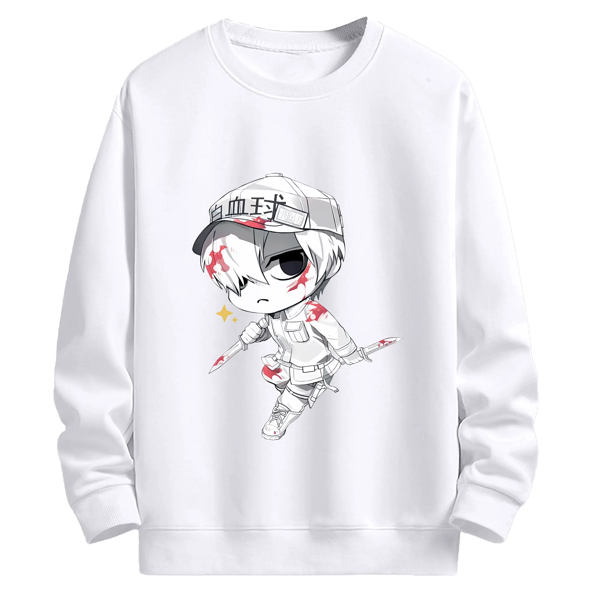 はたらく細胞 グッズ,白血球 - 高品質 クルーネック スウェット ・ コットン59％ ポリエステル41％ ・ ユニセックス 長袖 トレーナー ・ カジュアル デイリー スポーツ 散歩用