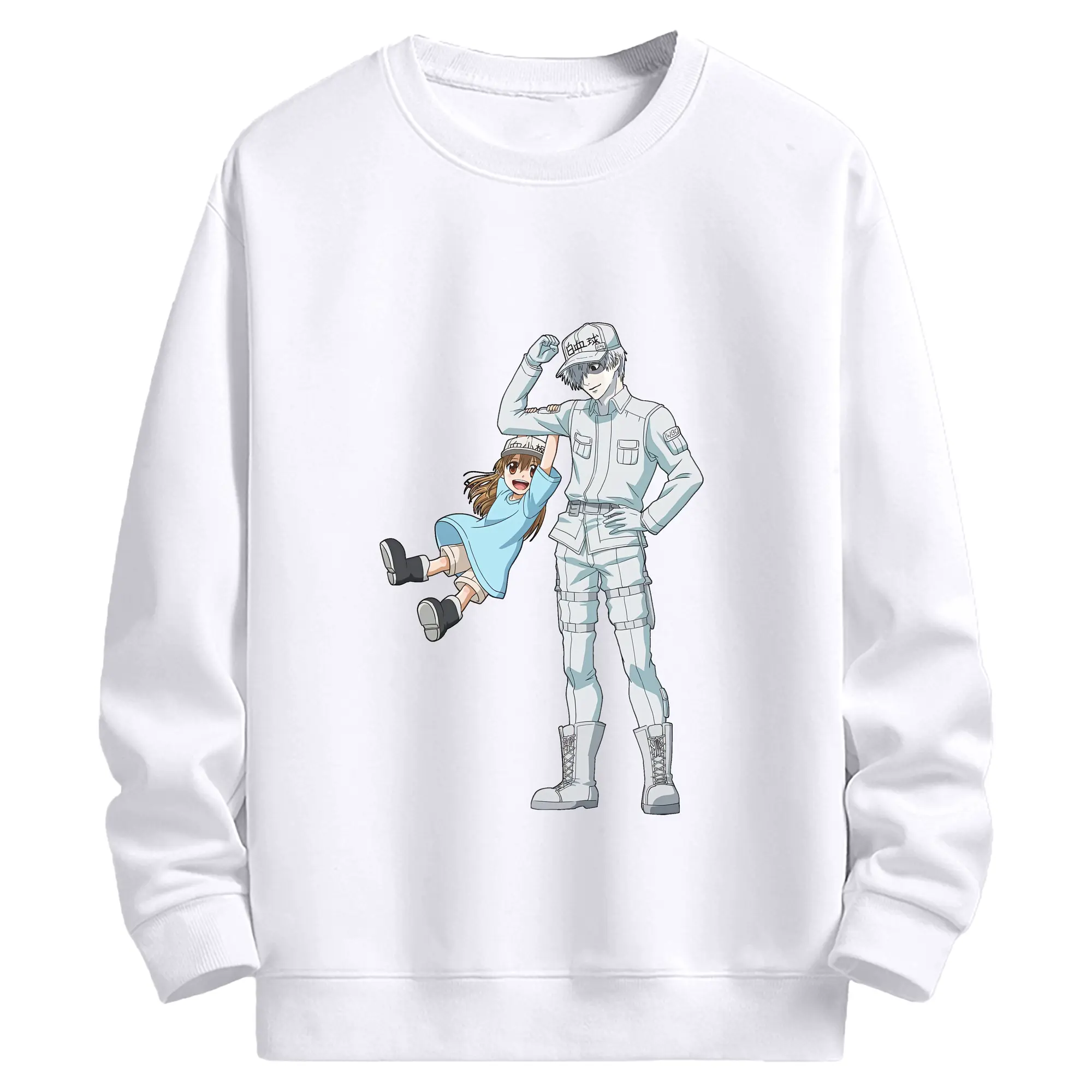 はたらく細胞 グッズ,白血球 - 高品質 クルーネック スウェット ・ コットン59％ ポリエステル41％ ・ ユニセックス 長袖 トレーナー ・ カジュアル デイリー スポーツ 散歩用