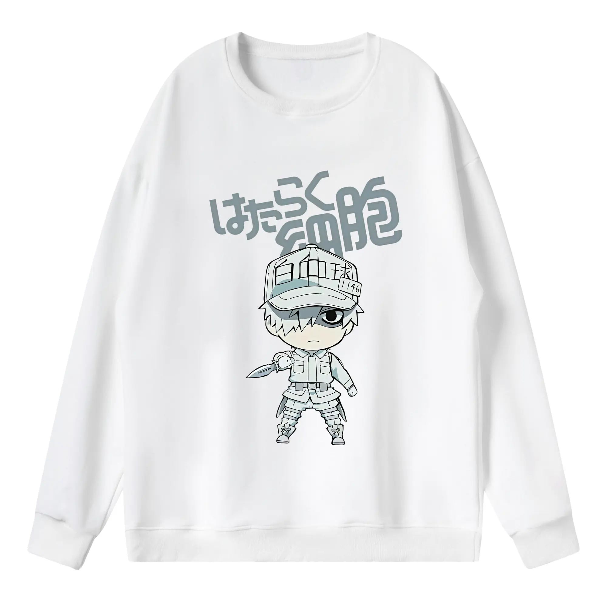 はたらく細胞 グッズ,白血球 - 薄手 クルーネック スウェット 裏毛260g · ポリエステル 春秋向け カジュアル 男女兼用 · トレーナー デイリー スポーツ 散歩に最適