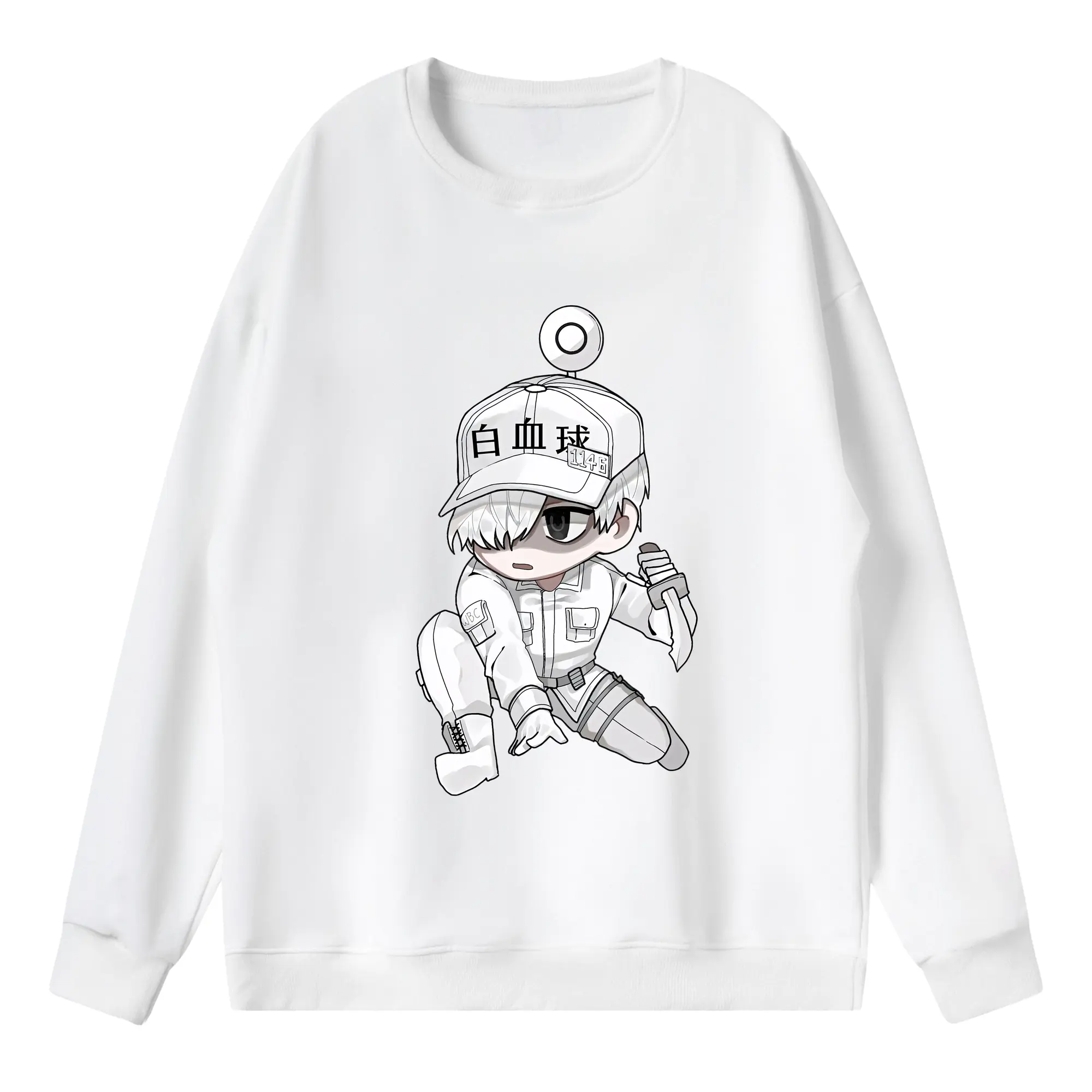 はたらく細胞 グッズ,白血球 - 薄手 クルーネック スウェット 裏毛260g · ポリエステル 春秋向け カジュアル 男女兼用 · トレーナー デイリー スポーツ 散歩に最適