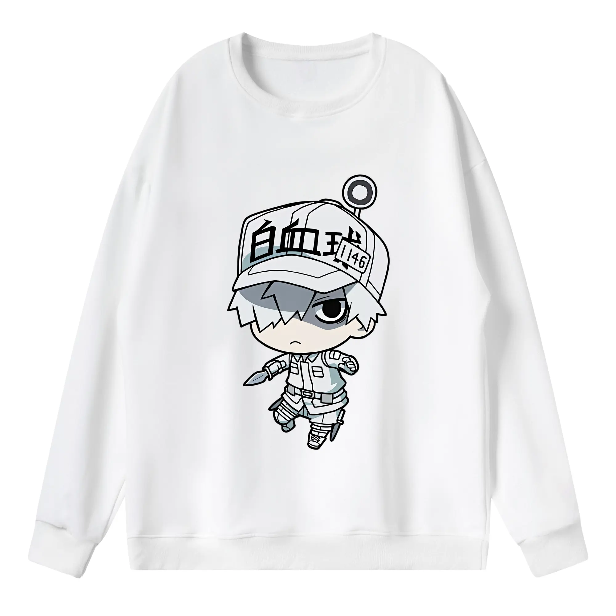 はたらく細胞 グッズ,白血球 - 薄手 クルーネック スウェット 裏毛260g · ポリエステル 春秋向け カジュアル 男女兼用 · トレーナー デイリー スポーツ 散歩に最適