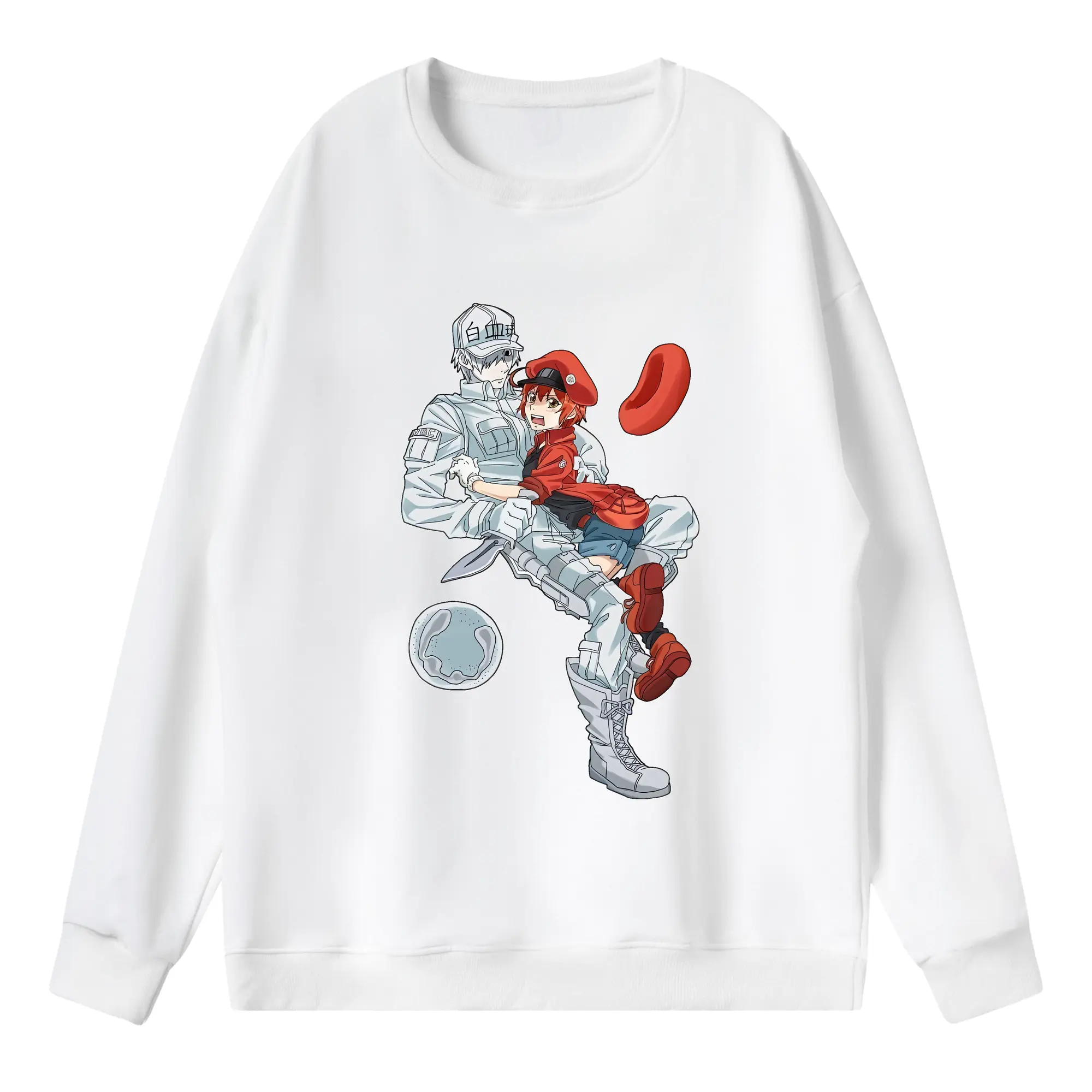 はたらく細胞 グッズ,白血球 - 薄手 クルーネック スウェット 裏毛260g · ポリエステル 春秋向け カジュアル 男女兼用 · トレーナー デイリー スポーツ 散歩に最適