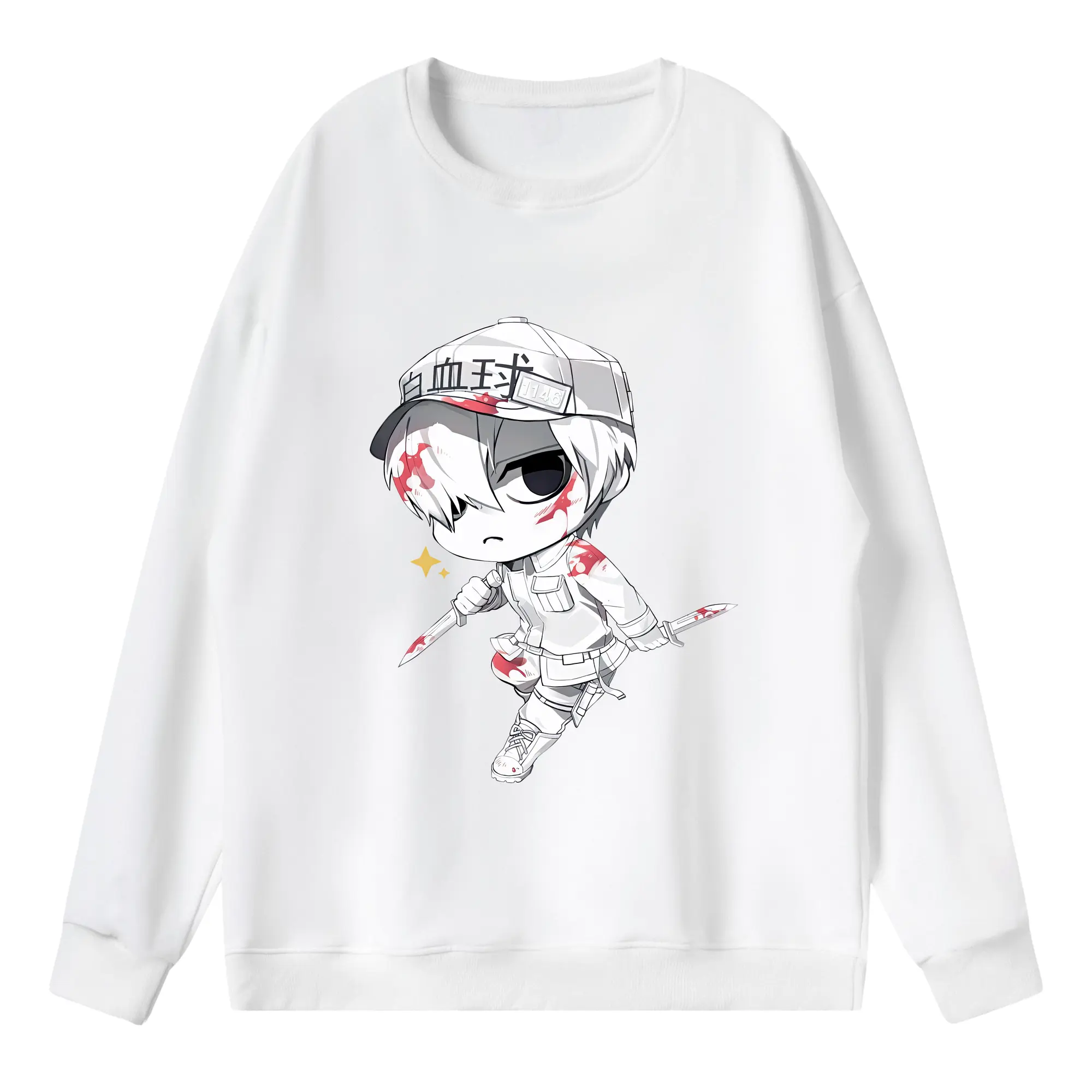 はたらく細胞 グッズ,白血球 - 薄手 クルーネック スウェット 裏毛260g · ポリエステル 春秋向け カジュアル 男女兼用 · トレーナー デイリー スポーツ 散歩に最適