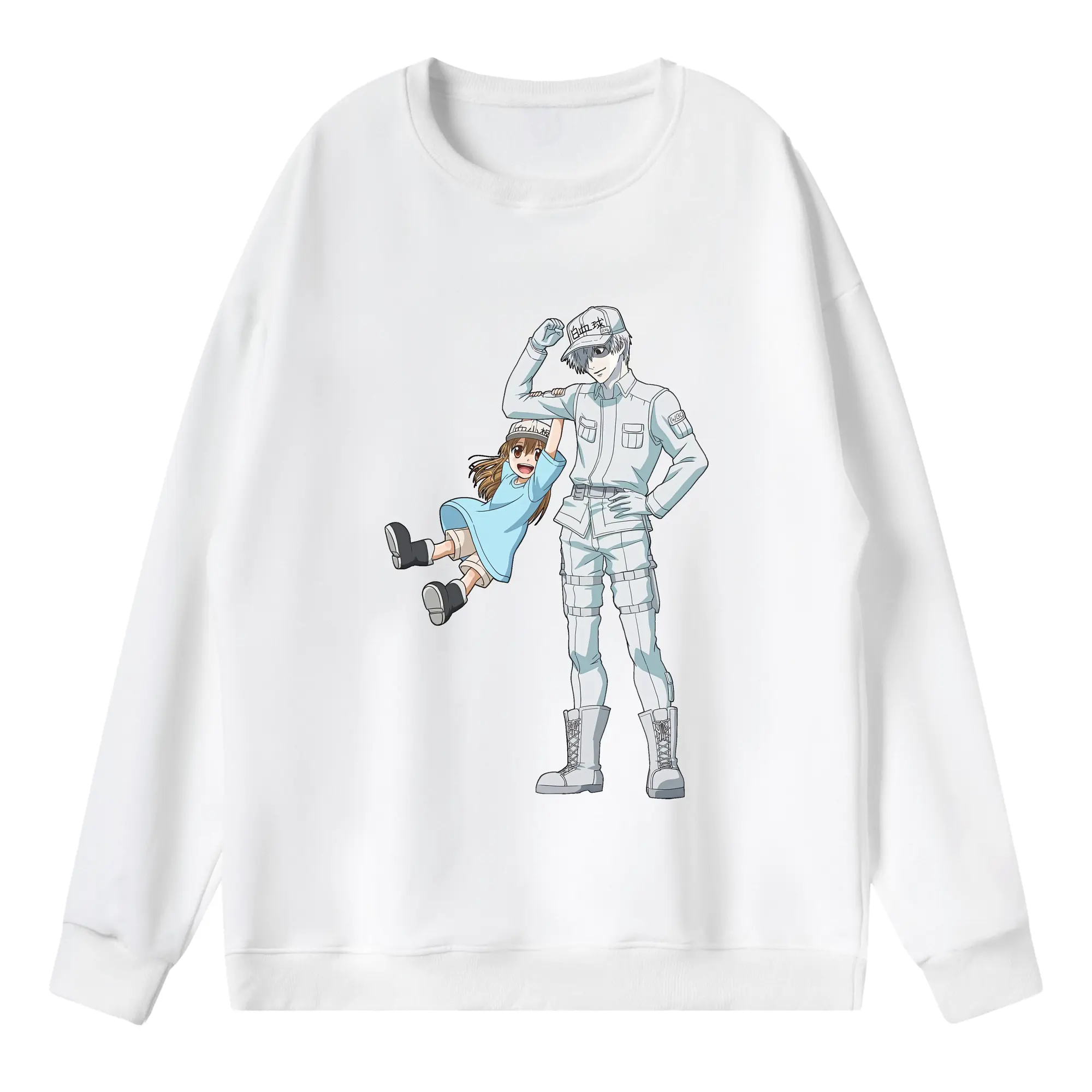 はたらく細胞 グッズ,白血球 - 薄手 クルーネック スウェット 裏毛260g · ポリエステル 春秋向け カジュアル 男女兼用 · トレーナー デイリー スポーツ 散歩に最適