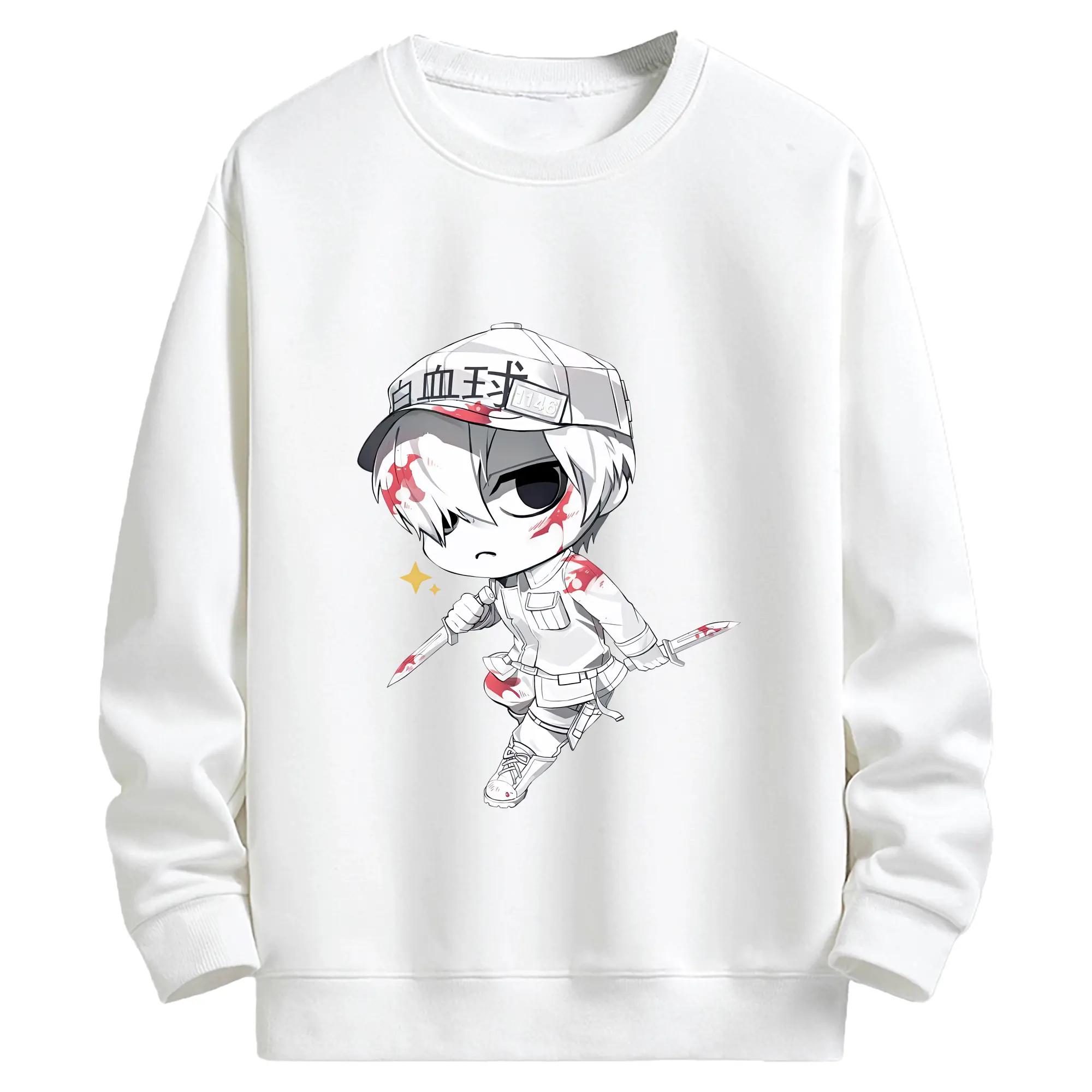 はたらく細胞 グッズ,白血球 - キッズ クルーネックスウェットシャツ ・ フロントプリント ・ 綿80％ ポリエステル20％ ・ 快適 通学 スポーツ 日常使い お散歩用