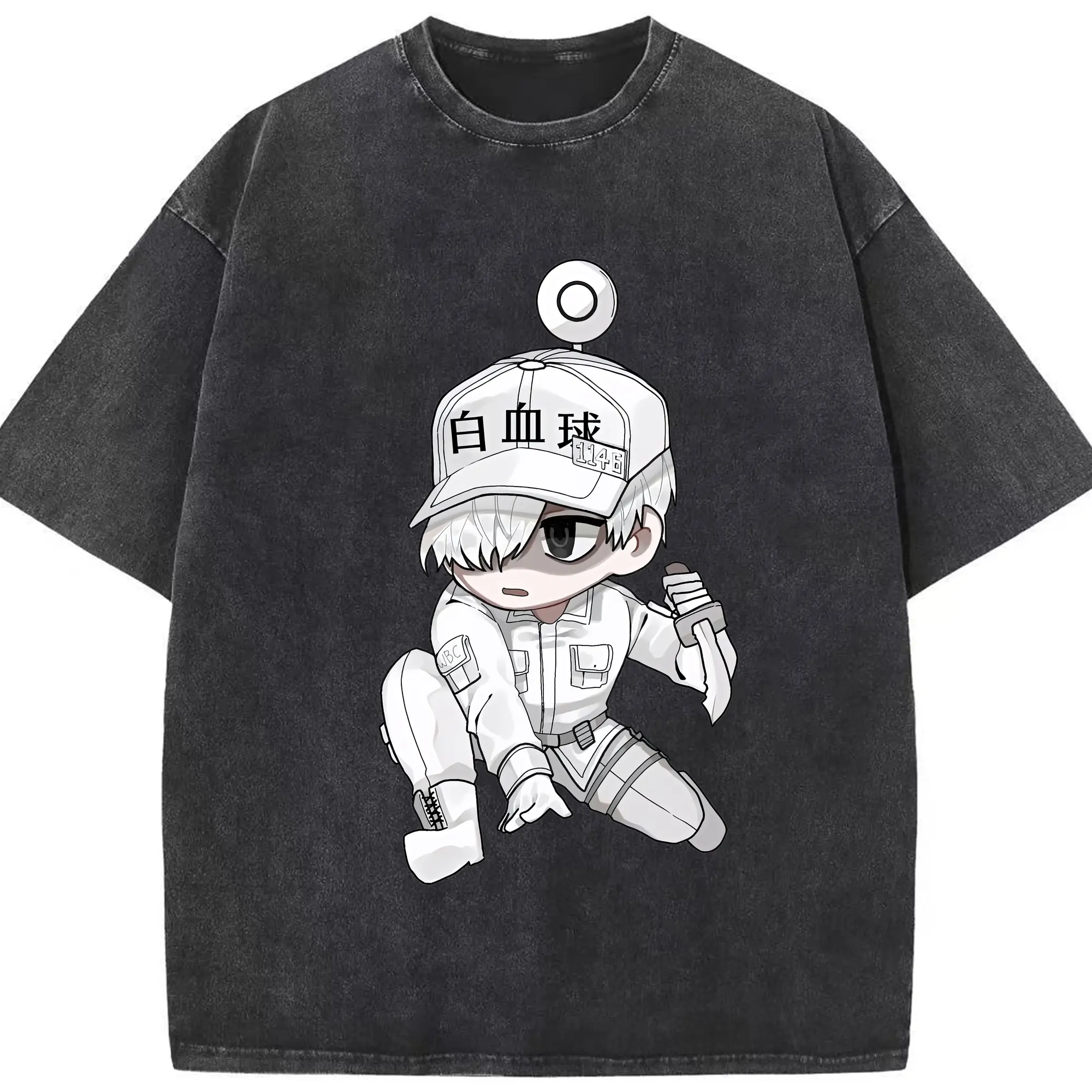 はたらく細胞 グッズ,白血球 - 綿100％ ヴィンテージ風 半袖Tシャツ ・ フロントプリント ・ 柔らか肌触り ・ 通気性 快適 ・ スポーツ カジュアル 外出用