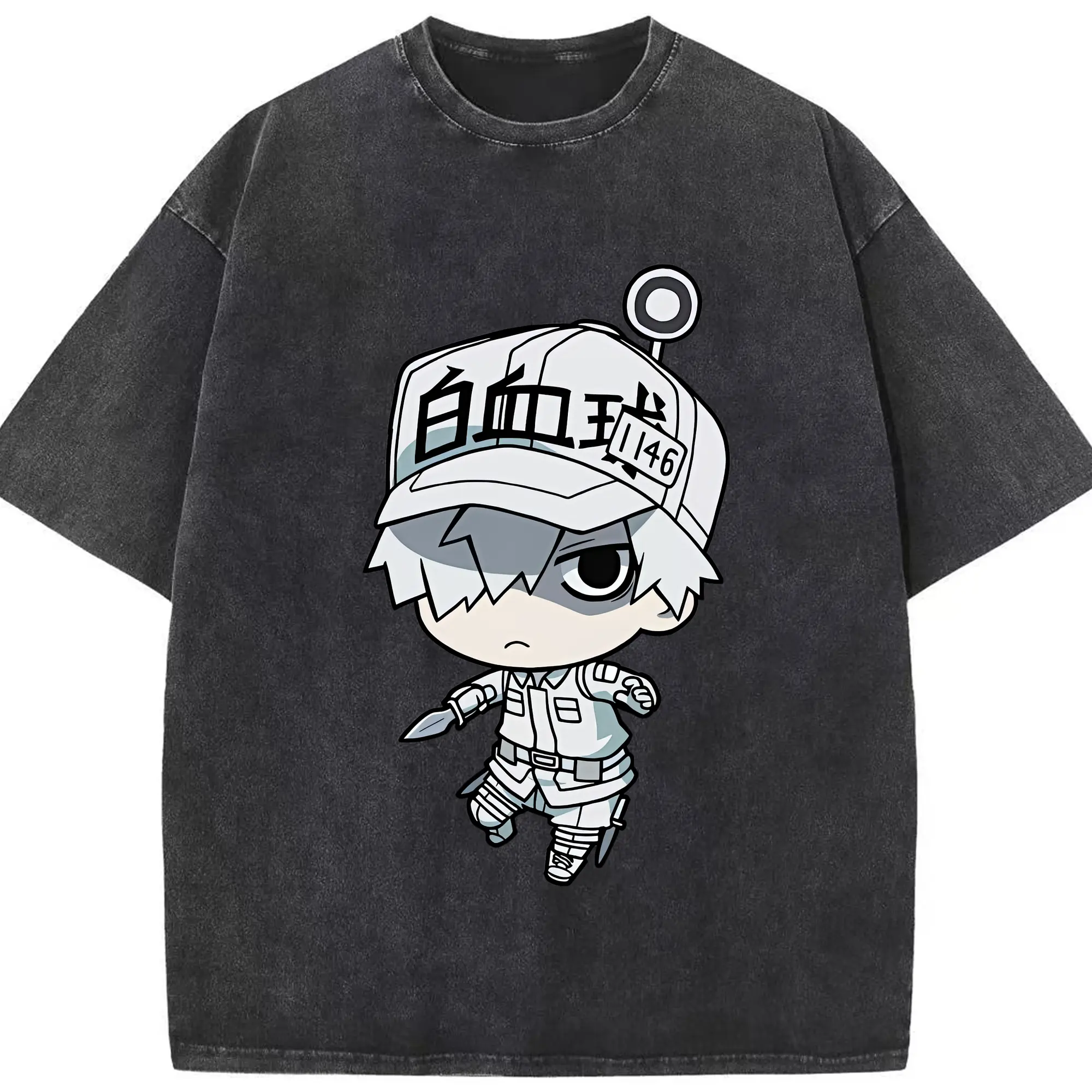 はたらく細胞 グッズ,白血球 - 綿100％ ヴィンテージ風 半袖Tシャツ ・ フロントプリント ・ 柔らか肌触り ・ 通気性 快適 ・ スポーツ カジュアル 外出用