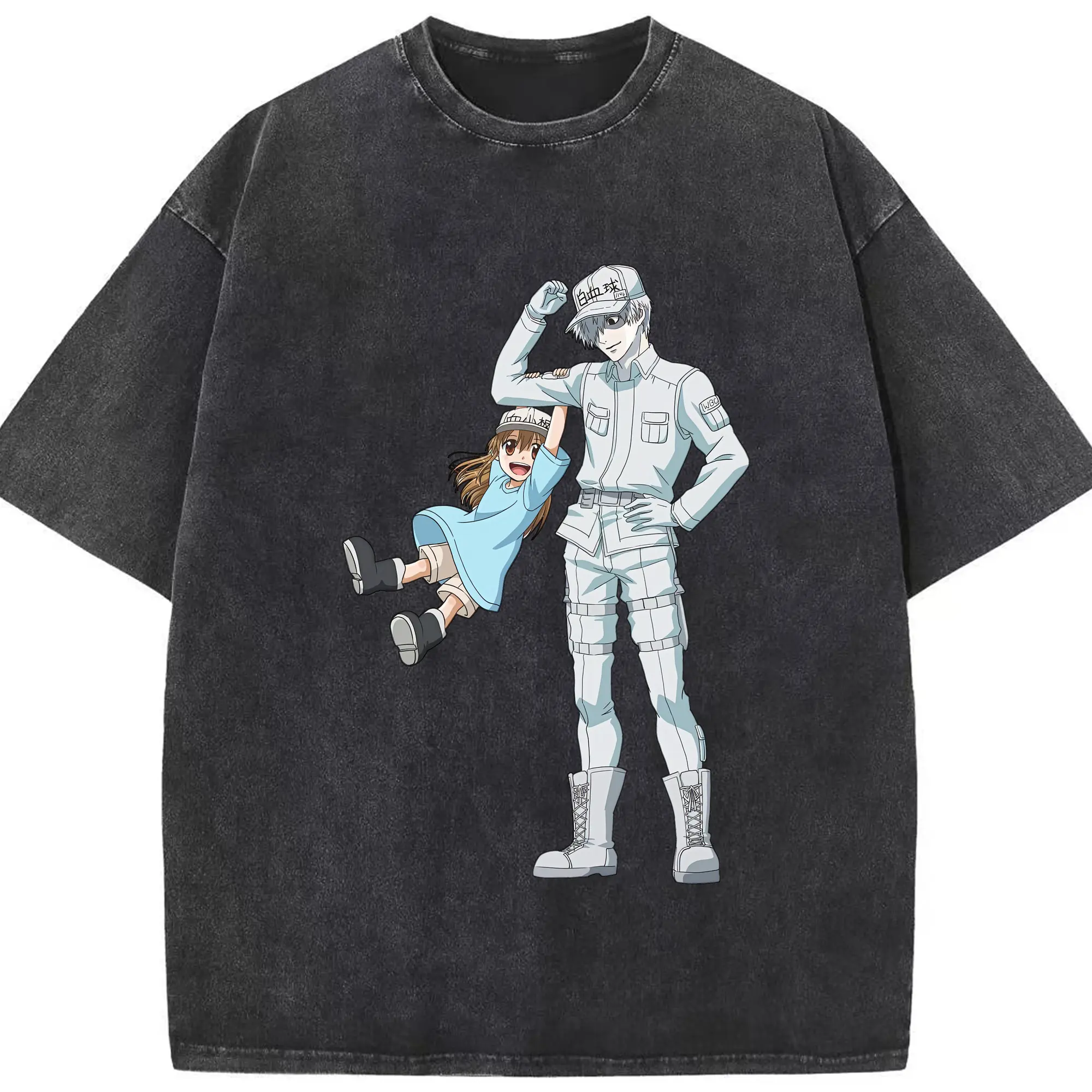 はたらく細胞 グッズ,白血球 - 綿100％ ヴィンテージ風 半袖Tシャツ ・ フロントプリント ・ 柔らか肌触り ・ 通気性 快適 ・ スポーツ カジュアル 外出用