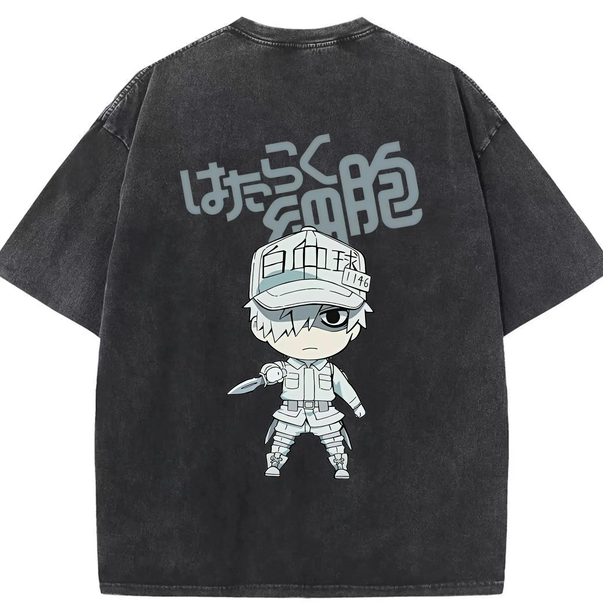 はたらく細胞 グッズ,白血球 - 綿100％ ヴィンテージ風 半袖Tシャツ ・ 背面プリント ・ 柔らか肌触り ・ 通気性 快適 ・ スポーツ カジュアル 外出用