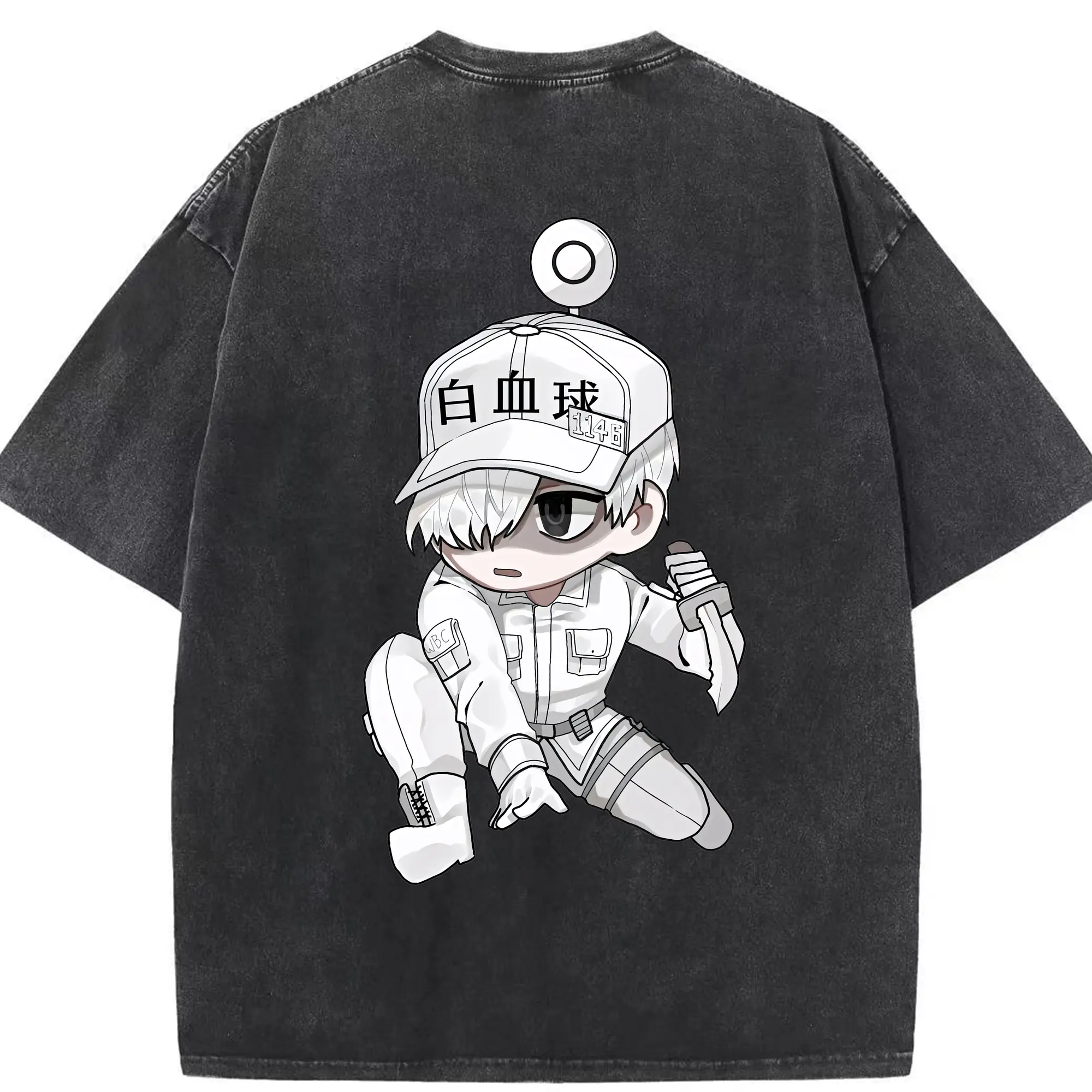 はたらく細胞 グッズ,白血球 - 綿100％ ヴィンテージ風 半袖Tシャツ ・ 背面プリント ・ 柔らか肌触り ・ 通気性 快適 ・ スポーツ カジュアル 外出用