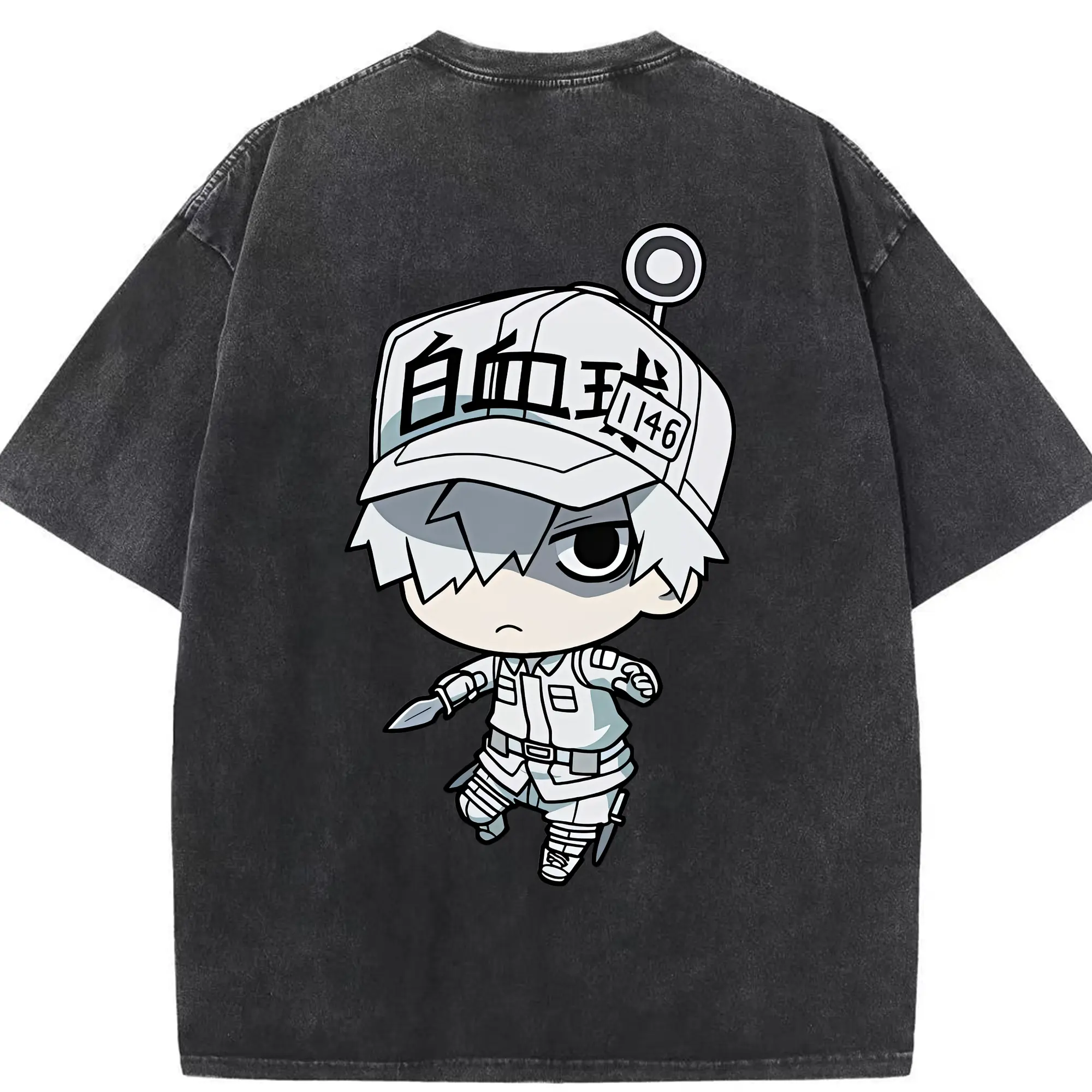 はたらく細胞 グッズ,白血球 - 綿100％ ヴィンテージ風 半袖Tシャツ ・ 背面プリント ・ 柔らか肌触り ・ 通気性 快適 ・ スポーツ カジュアル 外出用