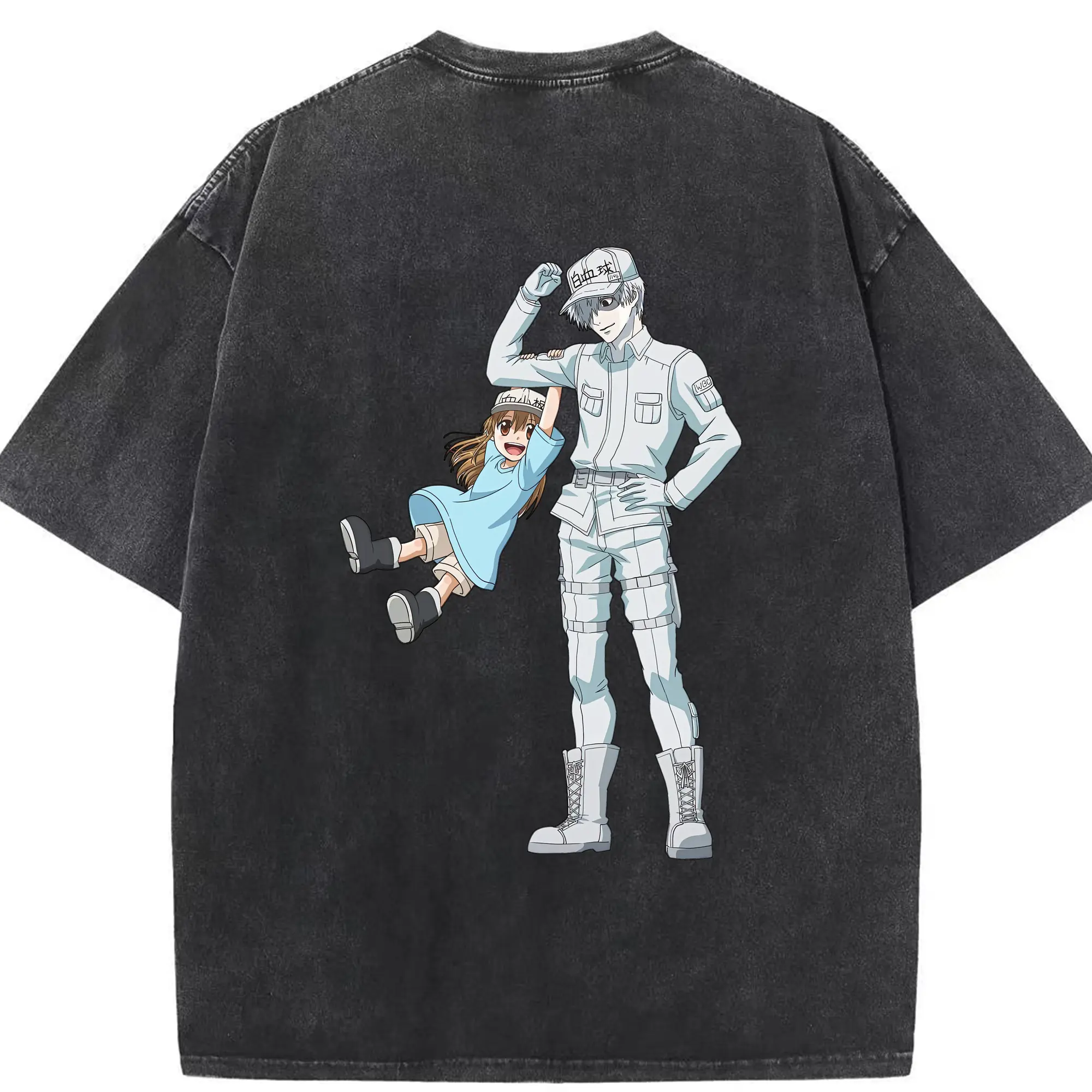 はたらく細胞 グッズ,白血球 - 綿100％ ヴィンテージ風 半袖Tシャツ ・ 背面プリント ・ 柔らか肌触り ・ 通気性 快適 ・ スポーツ カジュアル 外出用