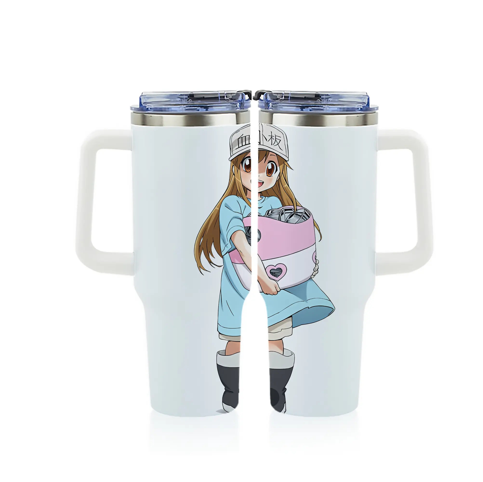 はたらく細胞 グッズ,血小板 - 1200mL フルプリント車用タンブラー ・ 304ステンレス 内側 ・ 201ステンレス 外側 ・ 保温 保冷 ・ 通勤 ドライブ アウトドア用