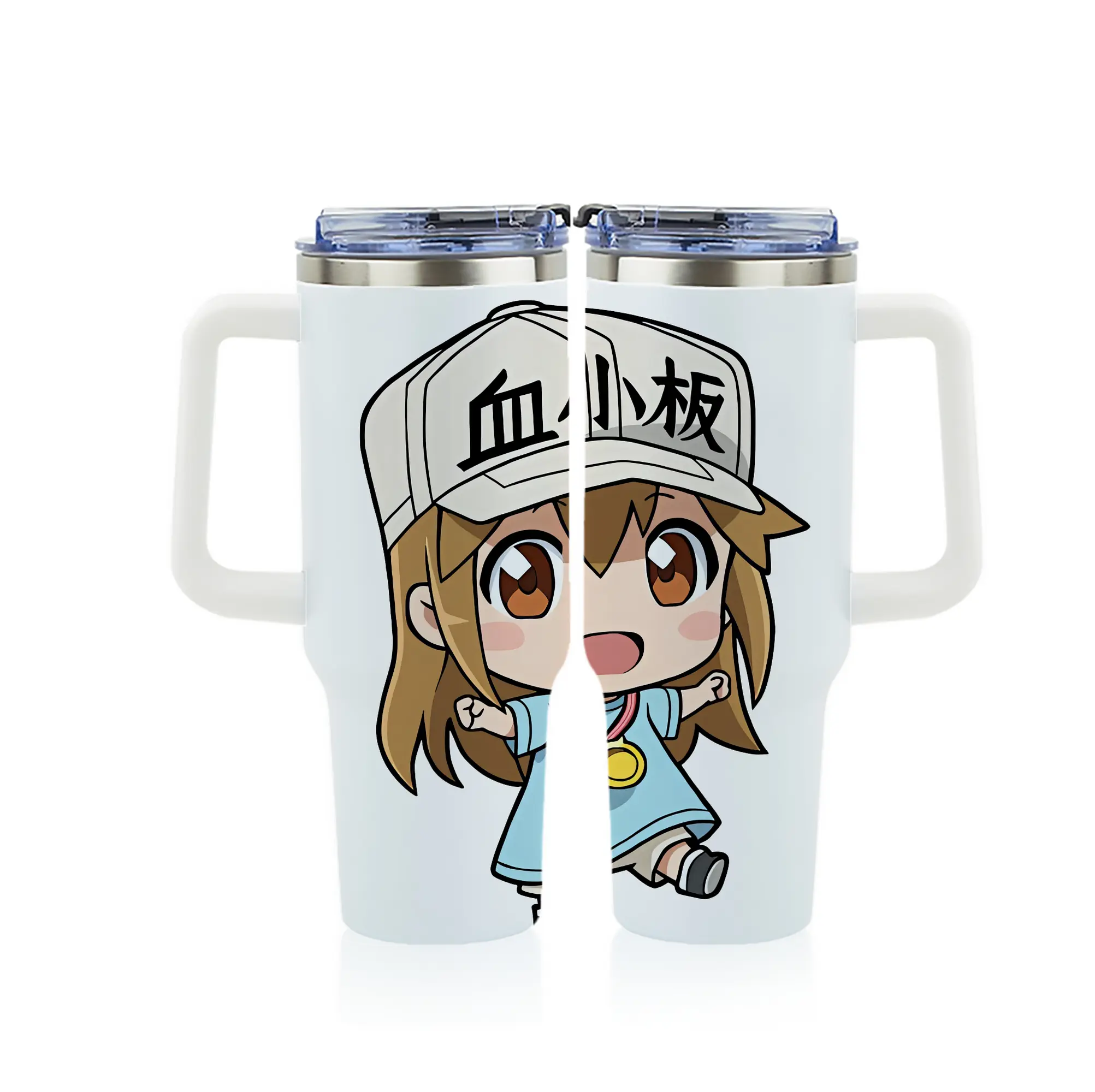 はたらく細胞 グッズ,血小板 - 1200mL フルプリント車用タンブラー ・ 304ステンレス 内側 ・ 201ステンレス 外側 ・ 保温 保冷 ・ 通勤 ドライブ アウトドア用