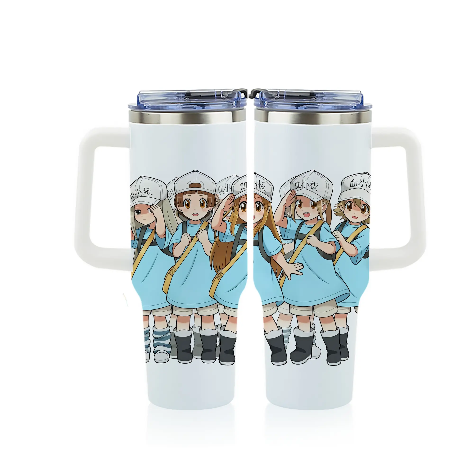 はたらく細胞 グッズ,血小板 - 1200mL フルプリント車用タンブラー ・ 304ステンレス 内側 ・ 201ステンレス 外側 ・ 保温 保冷 ・ 通勤 ドライブ アウトドア用