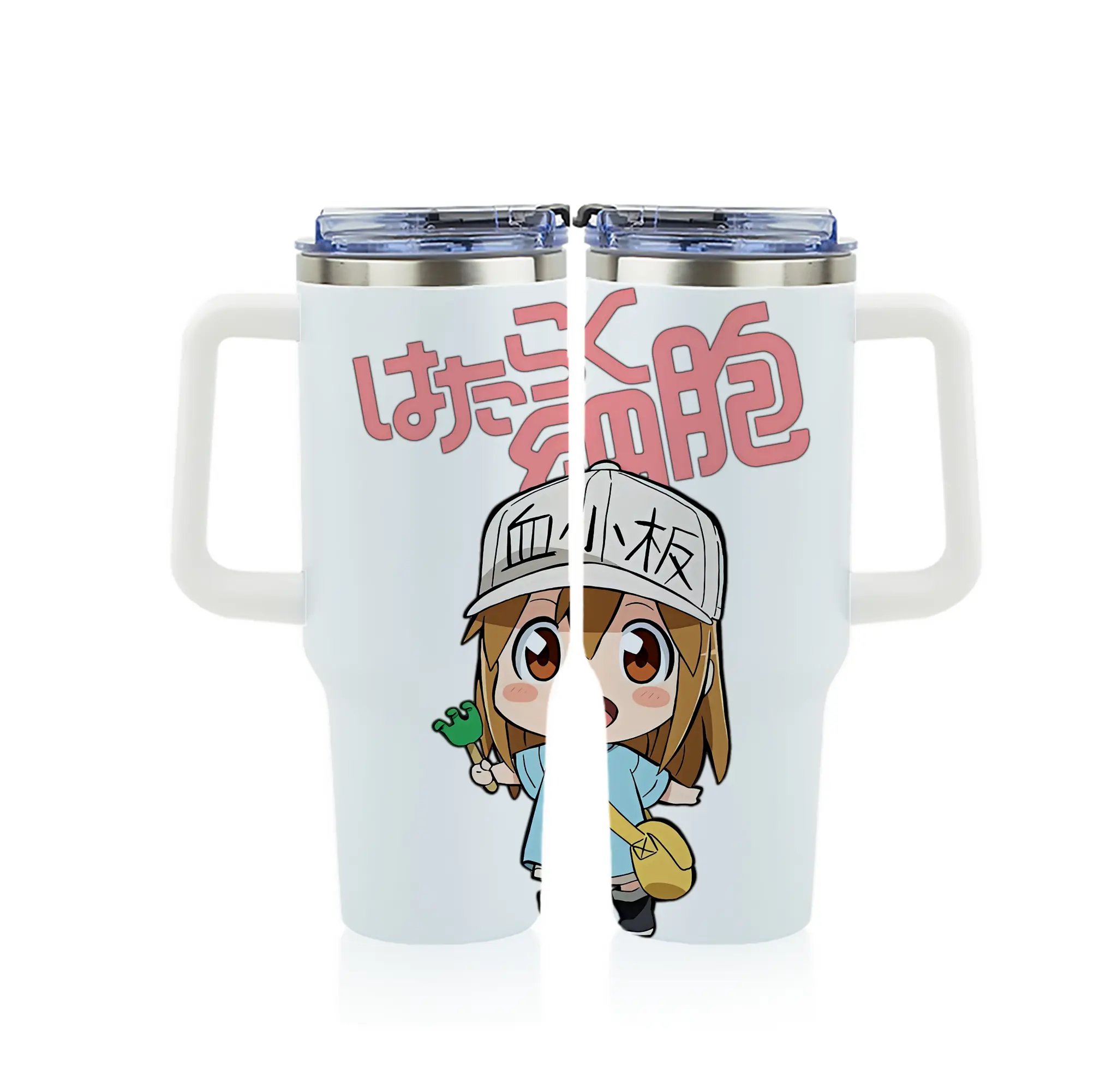 はたらく細胞 グッズ,血小板 - 1200mL フルプリント車用タンブラー ・ 304ステンレス 内側 ・ 201ステンレス 外側 ・ 保温 保冷 ・ 通勤 ドライブ アウトドア用