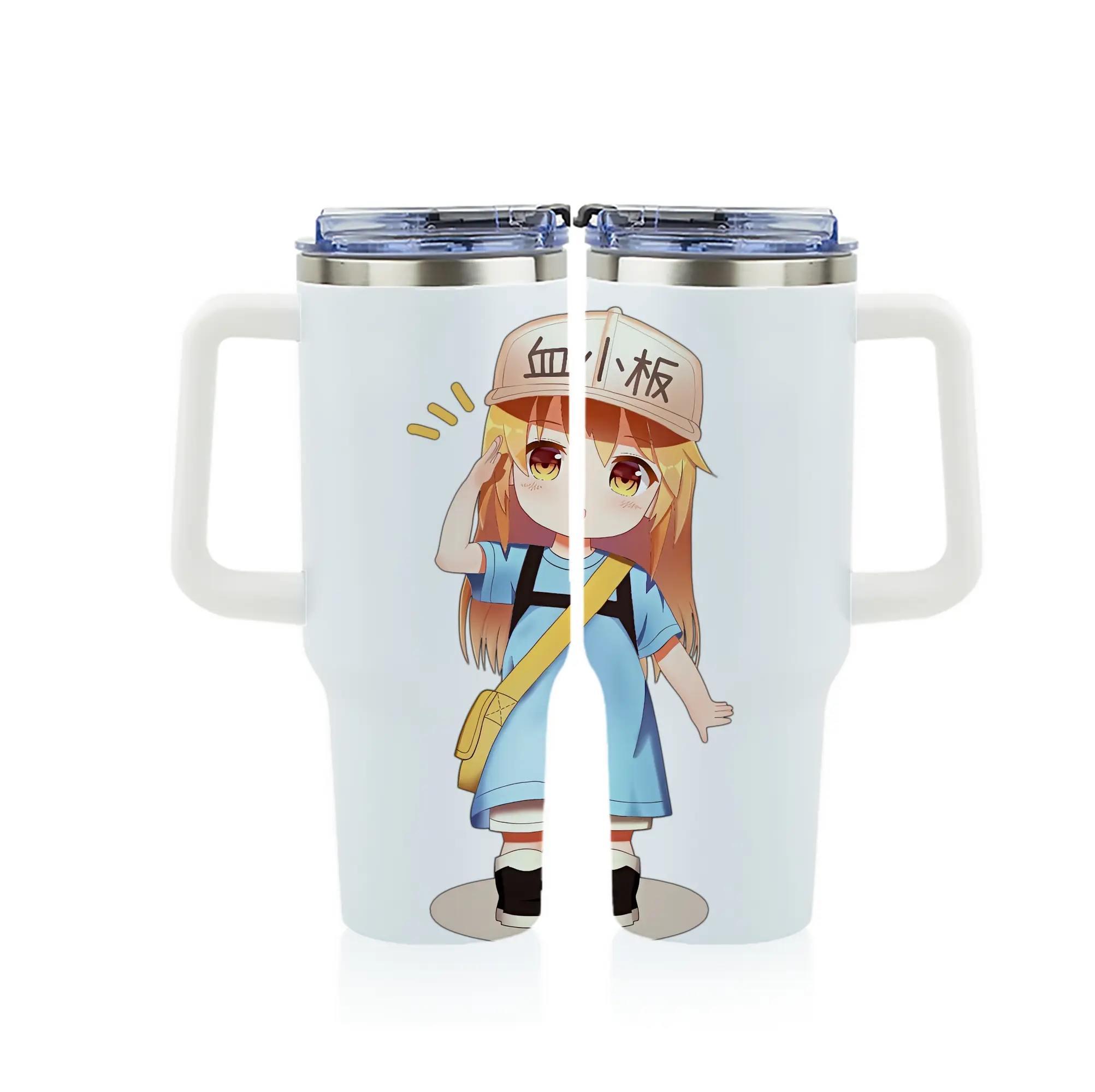 はたらく細胞 グッズ,血小板 - 1200mL フルプリント車用タンブラー ・ 304ステンレス 内側 ・ 201ステンレス 外側 ・ 保温 保冷 ・ 通勤 ドライブ アウトドア用