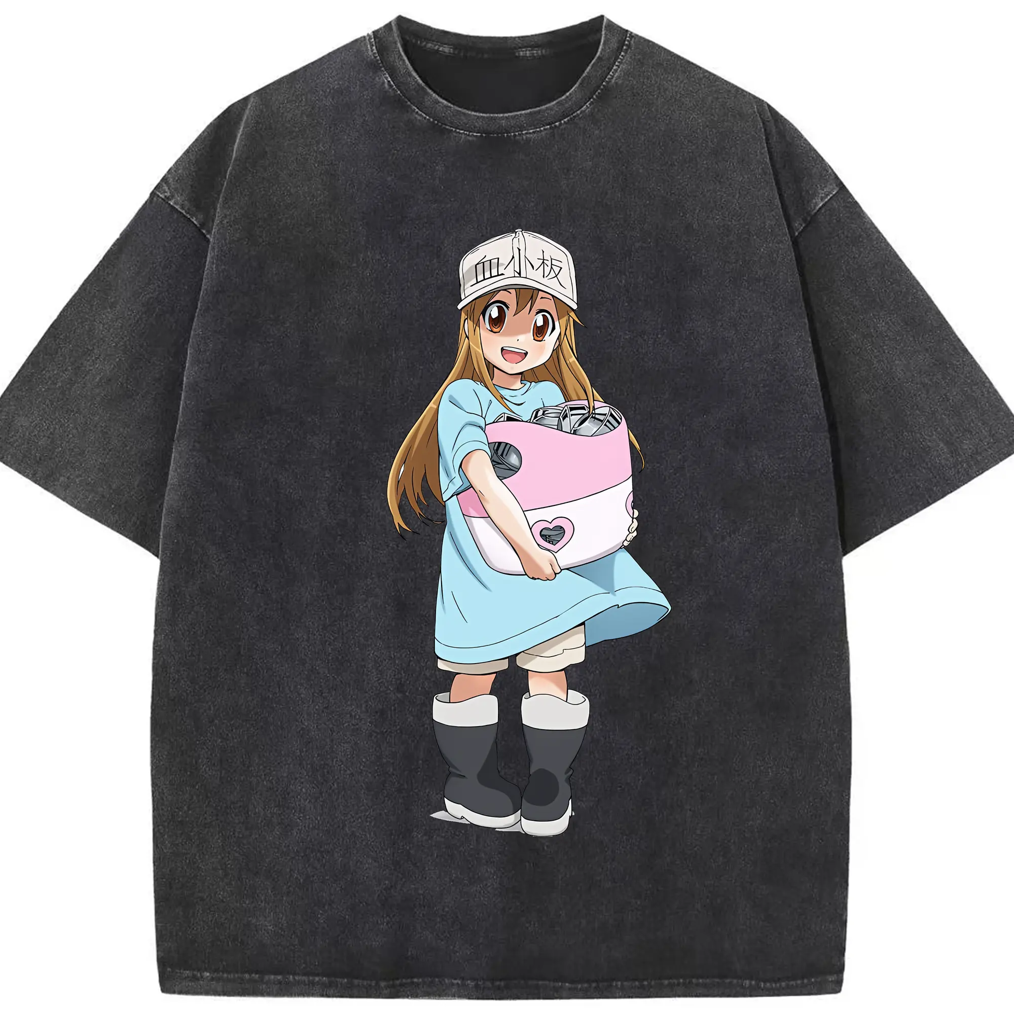 はたらく細胞 グッズ,血小板 - 綿100％ ヴィンテージ風 半袖Tシャツ ・ フロントプリント ・ 柔らか肌触り ・ 通気性 快適 ・ スポーツ カジュアル 外出用