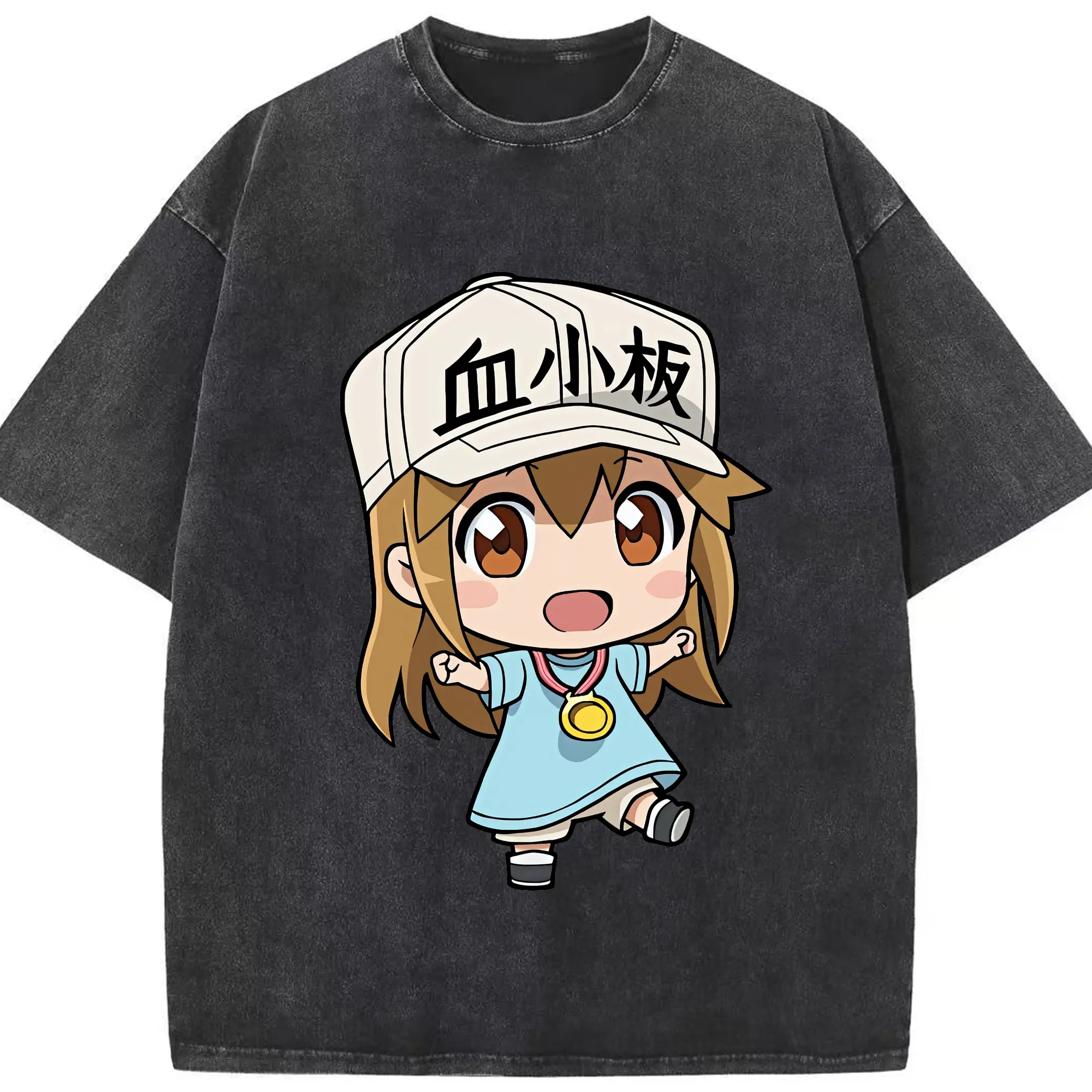 はたらく細胞 グッズ,血小板 - 綿100％ ヴィンテージ風 半袖Tシャツ ・ フロントプリント ・ 柔らか肌触り ・ 通気性 快適 ・ スポーツ カジュアル 外出用