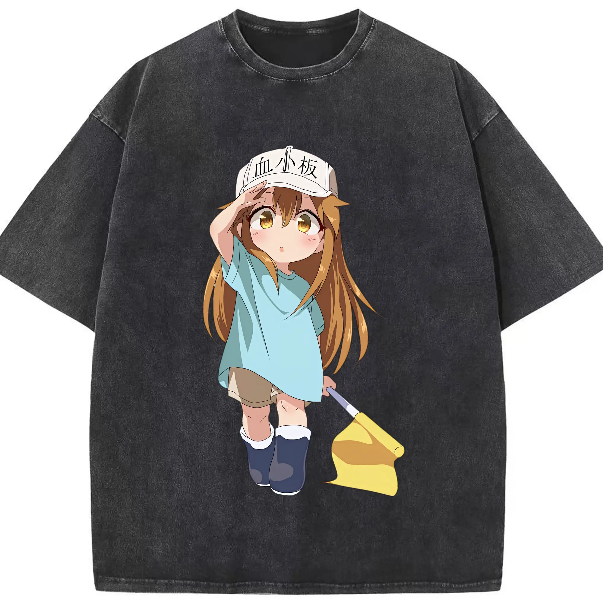 はたらく細胞 グッズ,血小板 - 綿100％ ヴィンテージ風 半袖Tシャツ ・ フロントプリント ・ 柔らか肌触り ・ 通気性 快適 ・ スポーツ カジュアル 外出用