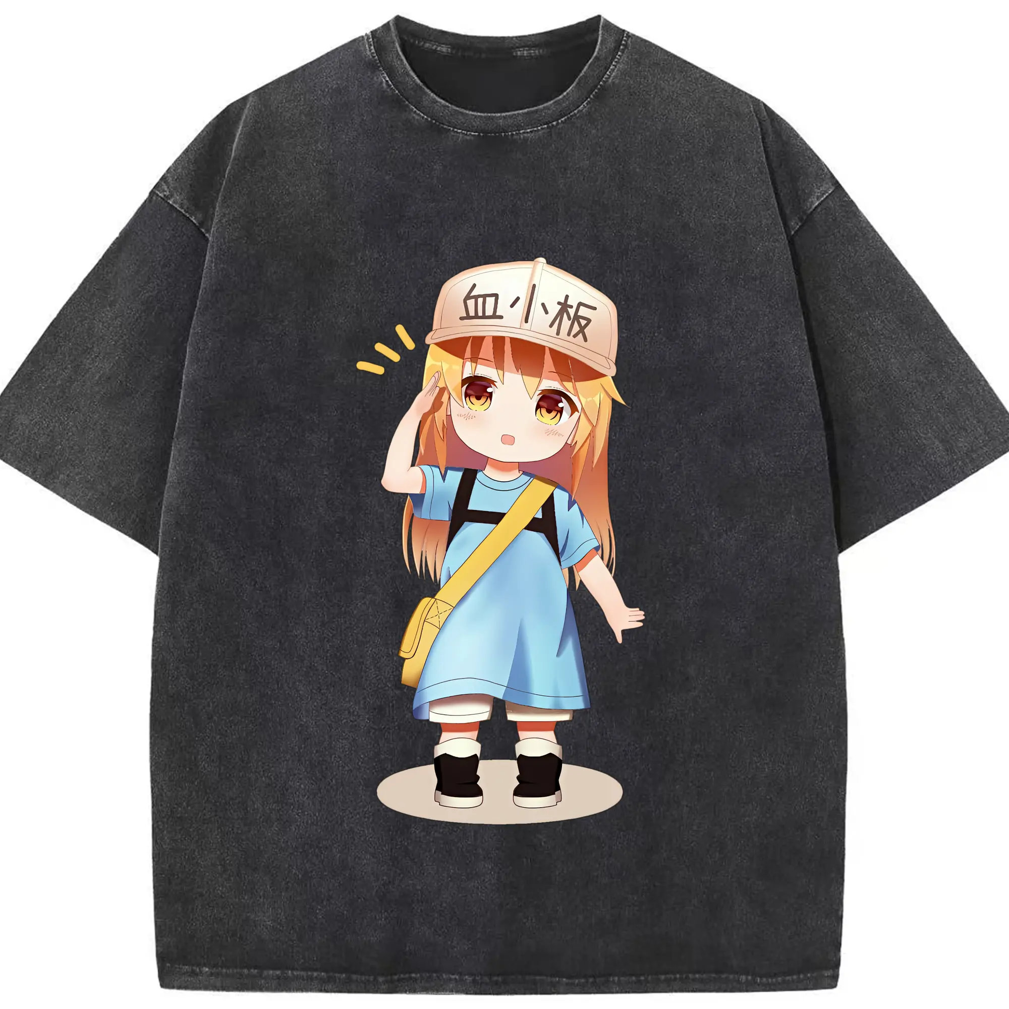 はたらく細胞 グッズ,血小板 - 綿100％ ヴィンテージ風 半袖Tシャツ ・ フロントプリント ・ 柔らか肌触り ・ 通気性 快適 ・ スポーツ カジュアル 外出用