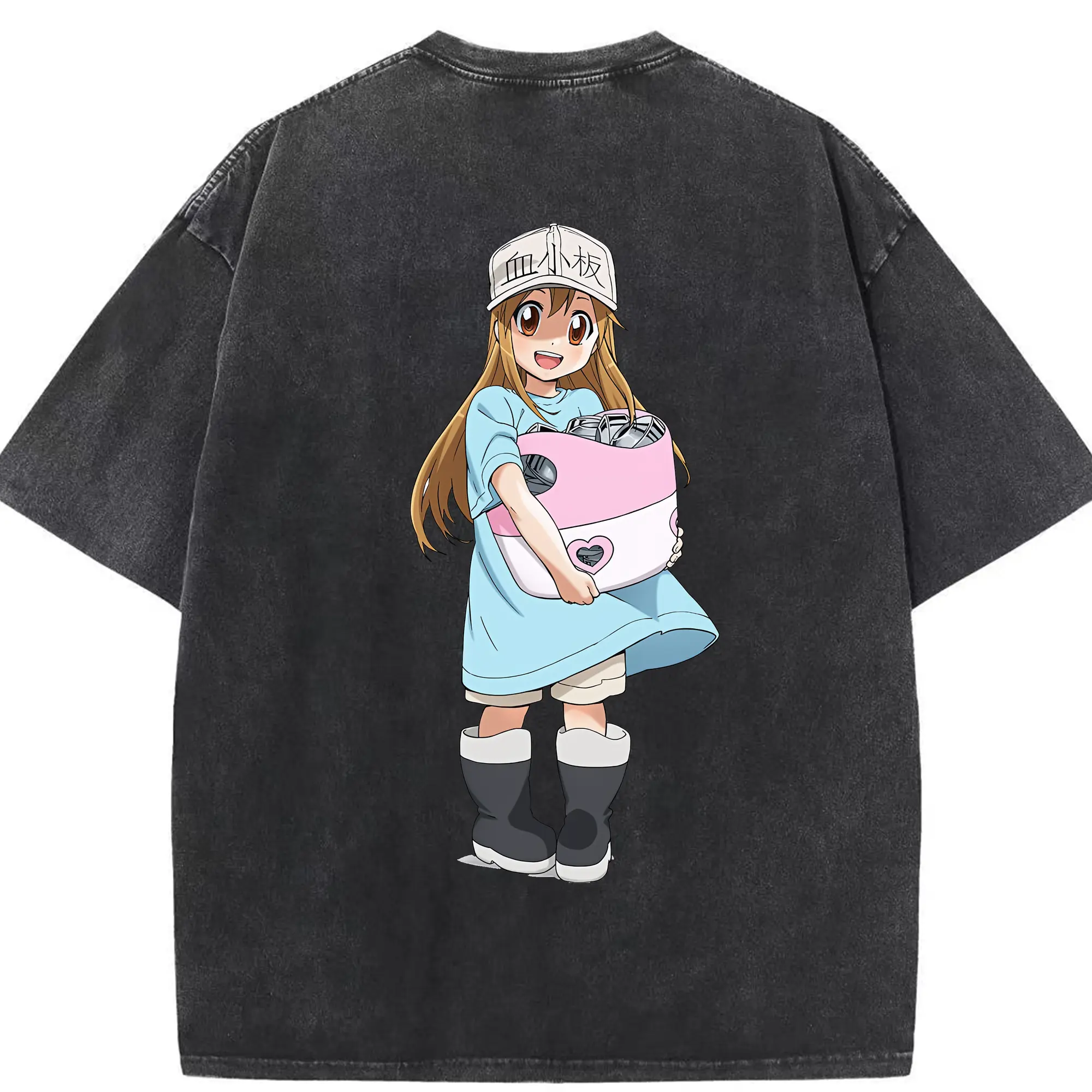 はたらく細胞 グッズ,血小板 - 綿100％ ヴィンテージ風 半袖Tシャツ ・ 背面プリント ・ 柔らか肌触り ・ 通気性 快適 ・ スポーツ カジュアル 外出用