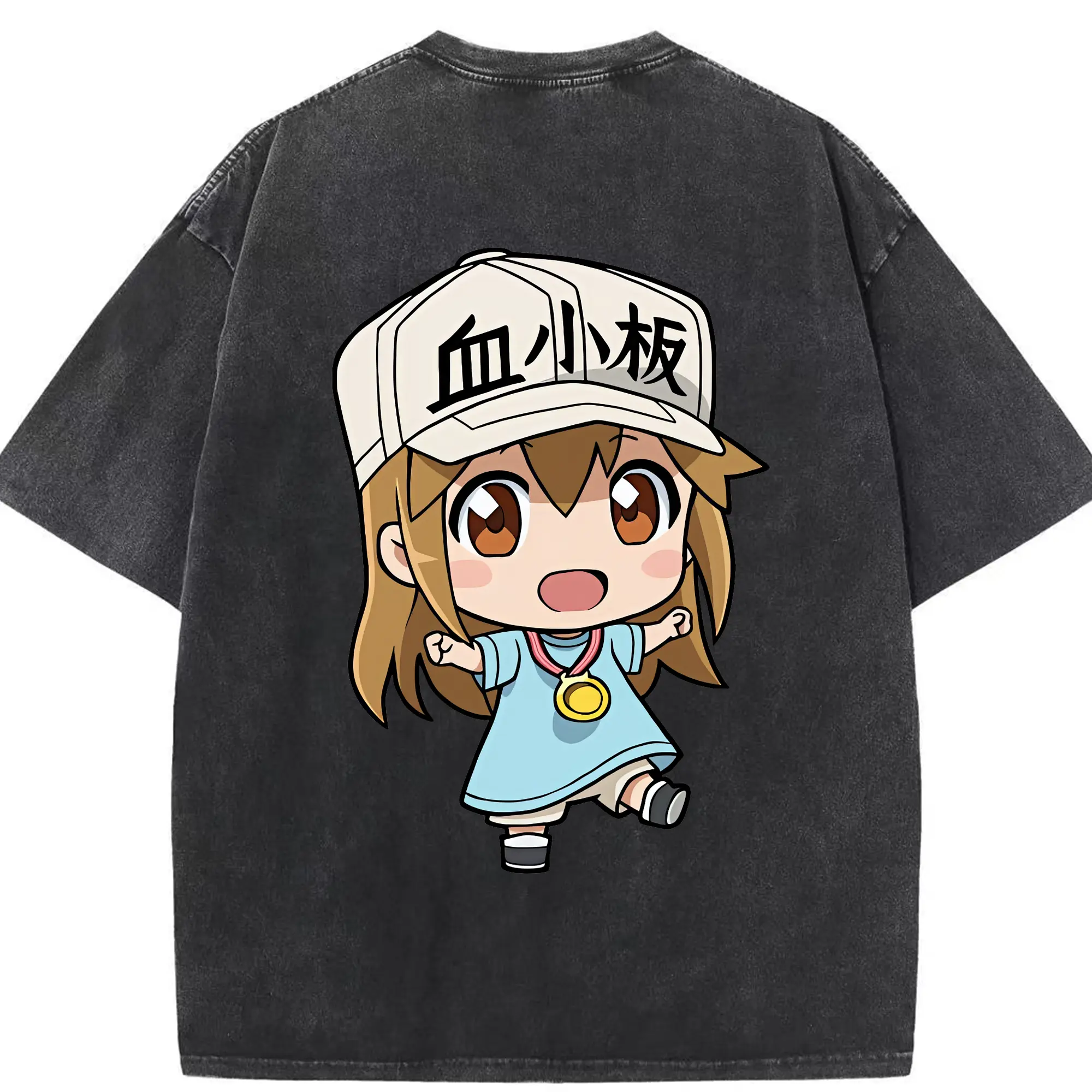 はたらく細胞 グッズ,血小板 - 綿100％ ヴィンテージ風 半袖Tシャツ ・ 背面プリント ・ 柔らか肌触り ・ 通気性 快適 ・ スポーツ カジュアル 外出用