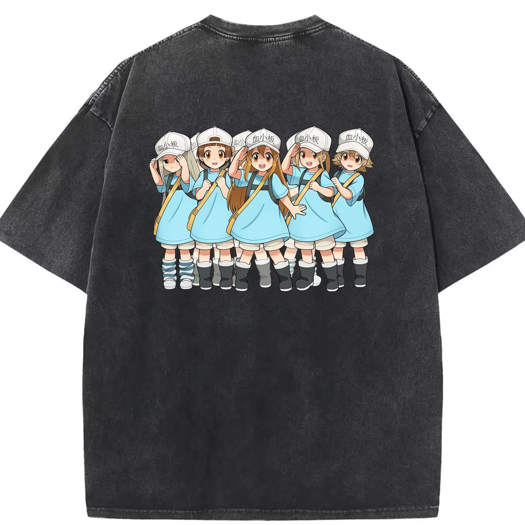 はたらく細胞 グッズ,血小板 - 綿100％ ヴィンテージ風 半袖Tシャツ ・ 背面プリント ・ 柔らか肌触り ・ 通気性 快適 ・ スポーツ カジュアル 外出用