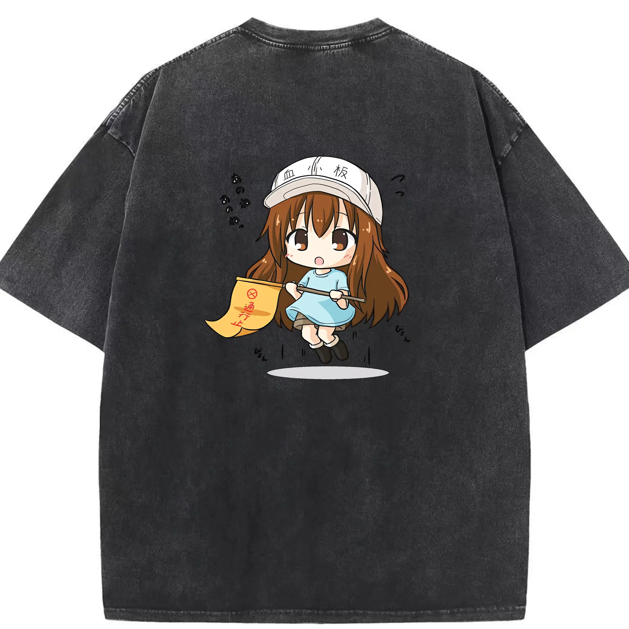 はたらく細胞 グッズ,血小板 - 綿100％ ヴィンテージ風 半袖Tシャツ ・ 背面プリント ・ 柔らか肌触り ・ 通気性 快適 ・ スポーツ カジュアル 外出用