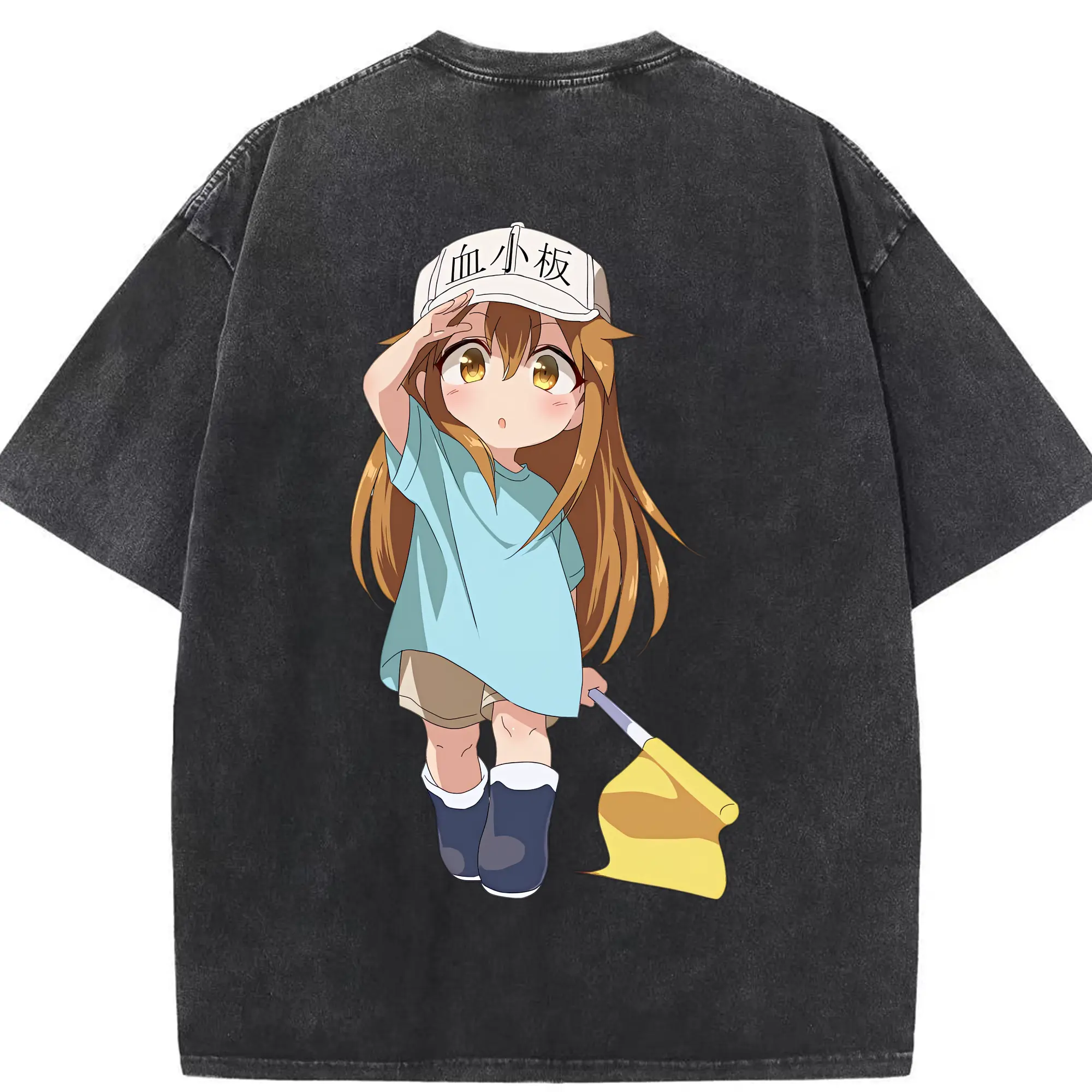 はたらく細胞 グッズ,血小板 - 綿100％ ヴィンテージ風 半袖Tシャツ ・ 背面プリント ・ 柔らか肌触り ・ 通気性 快適 ・ スポーツ カジュアル 外出用