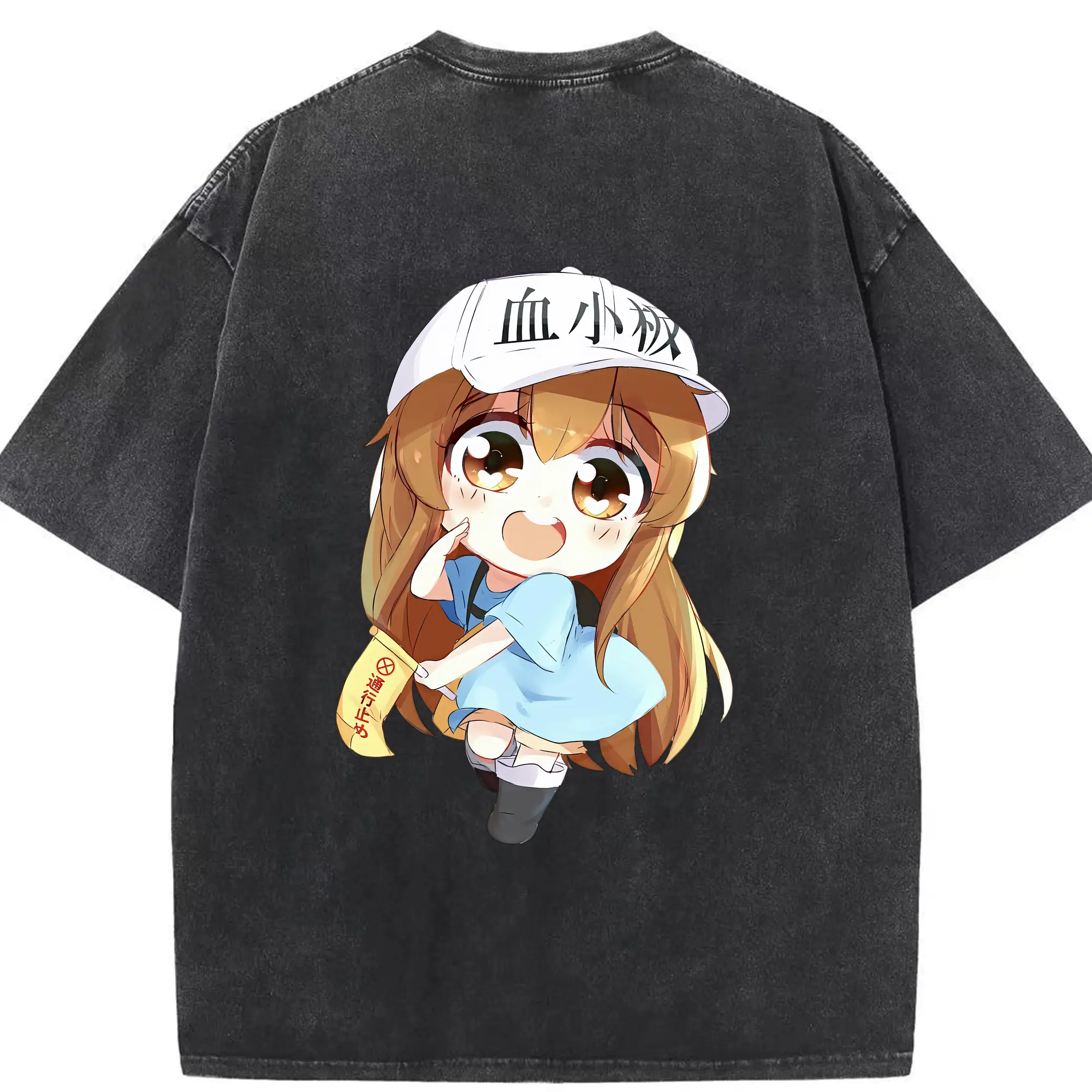 はたらく細胞 グッズ,血小板 - 綿100％ ヴィンテージ風 半袖Tシャツ ・ 背面プリント ・ 柔らか肌触り ・ 通気性 快適 ・ スポーツ カジュアル 外出用