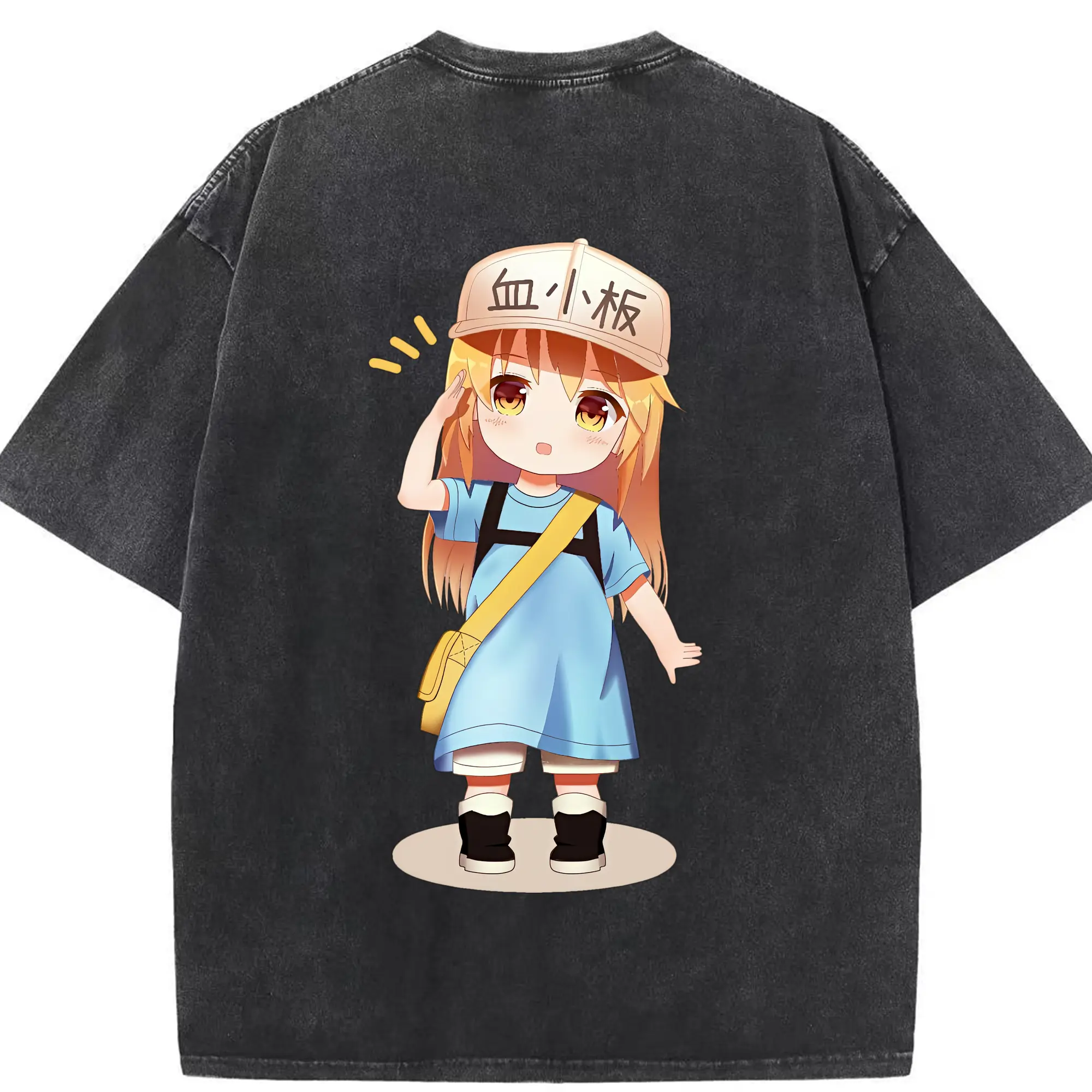 はたらく細胞 グッズ,血小板 - 綿100％ ヴィンテージ風 半袖Tシャツ ・ 背面プリント ・ 柔らか肌触り ・ 通気性 快適 ・ スポーツ カジュアル 外出用