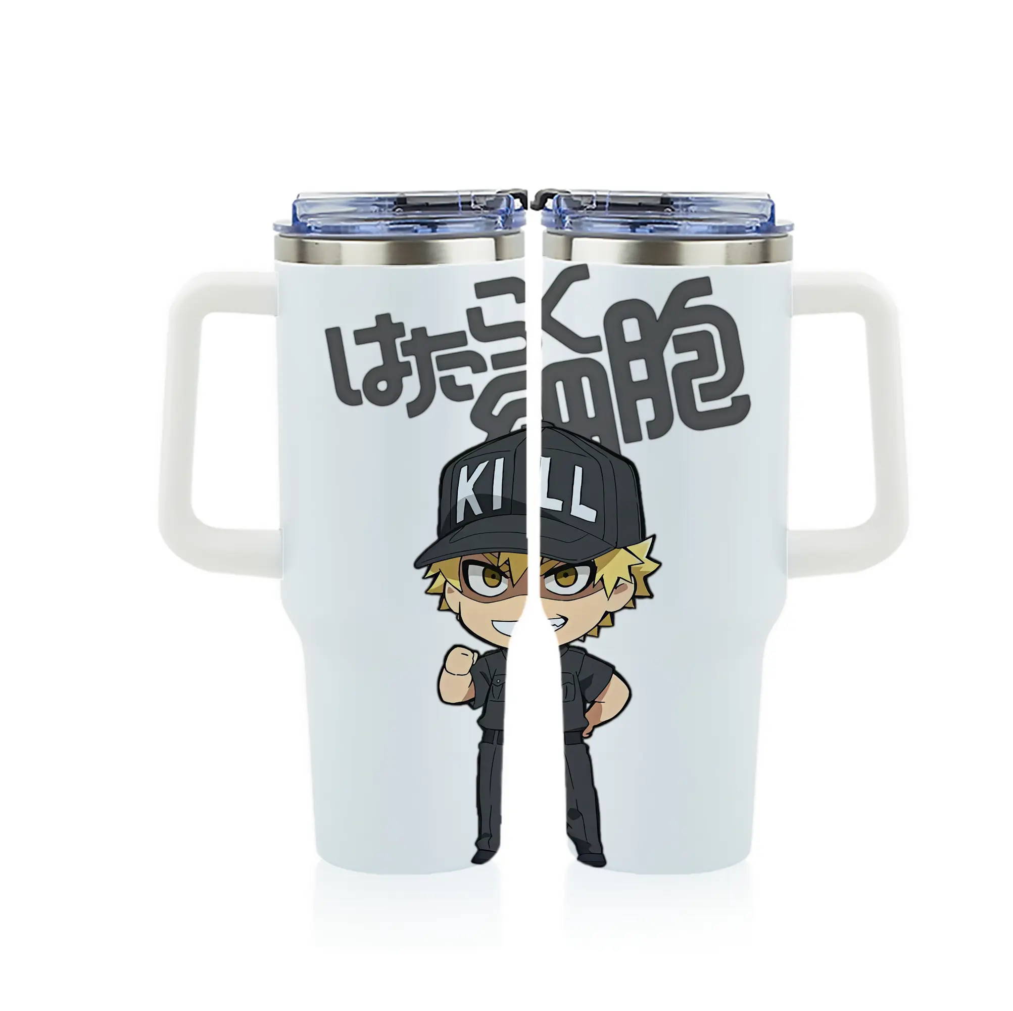 はたらく細胞 グッズ,キラーT細胞 - 1200mL フルプリント車用タンブラー ・ 304ステンレス 内側 ・ 201ステンレス 外側 ・ 保温 保冷 ・ 通勤 ドライブ アウトドア用