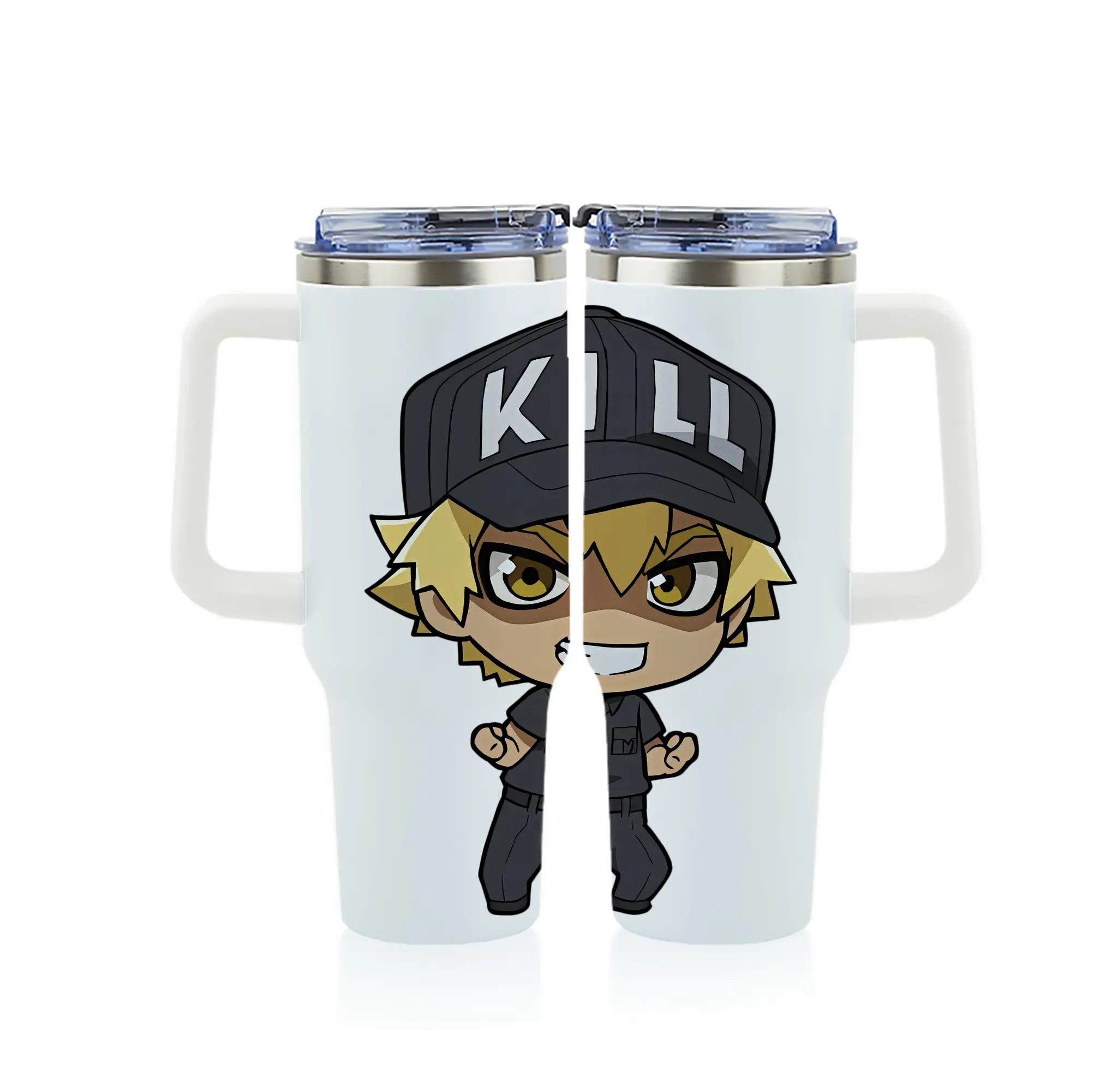 はたらく細胞 グッズ,キラーT細胞 - 1200mL フルプリント車用タンブラー ・ 304ステンレス 内側 ・ 201ステンレス 外側 ・ 保温 保冷 ・ 通勤 ドライブ アウトドア用