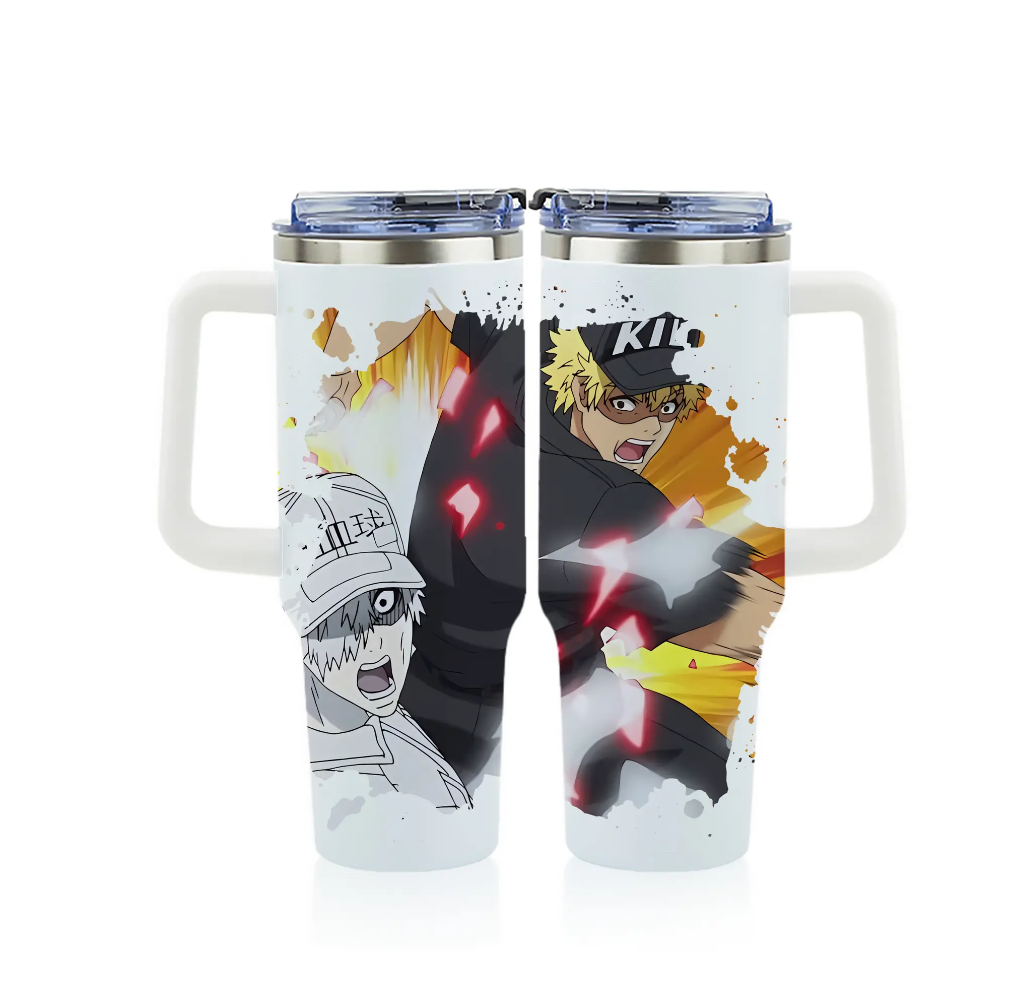 はたらく細胞 グッズ,キラーT細胞 - 1200mL フルプリント車用タンブラー ・ 304ステンレス 内側 ・ 201ステンレス 外側 ・ 保温 保冷 ・ 通勤 ドライブ アウトドア用