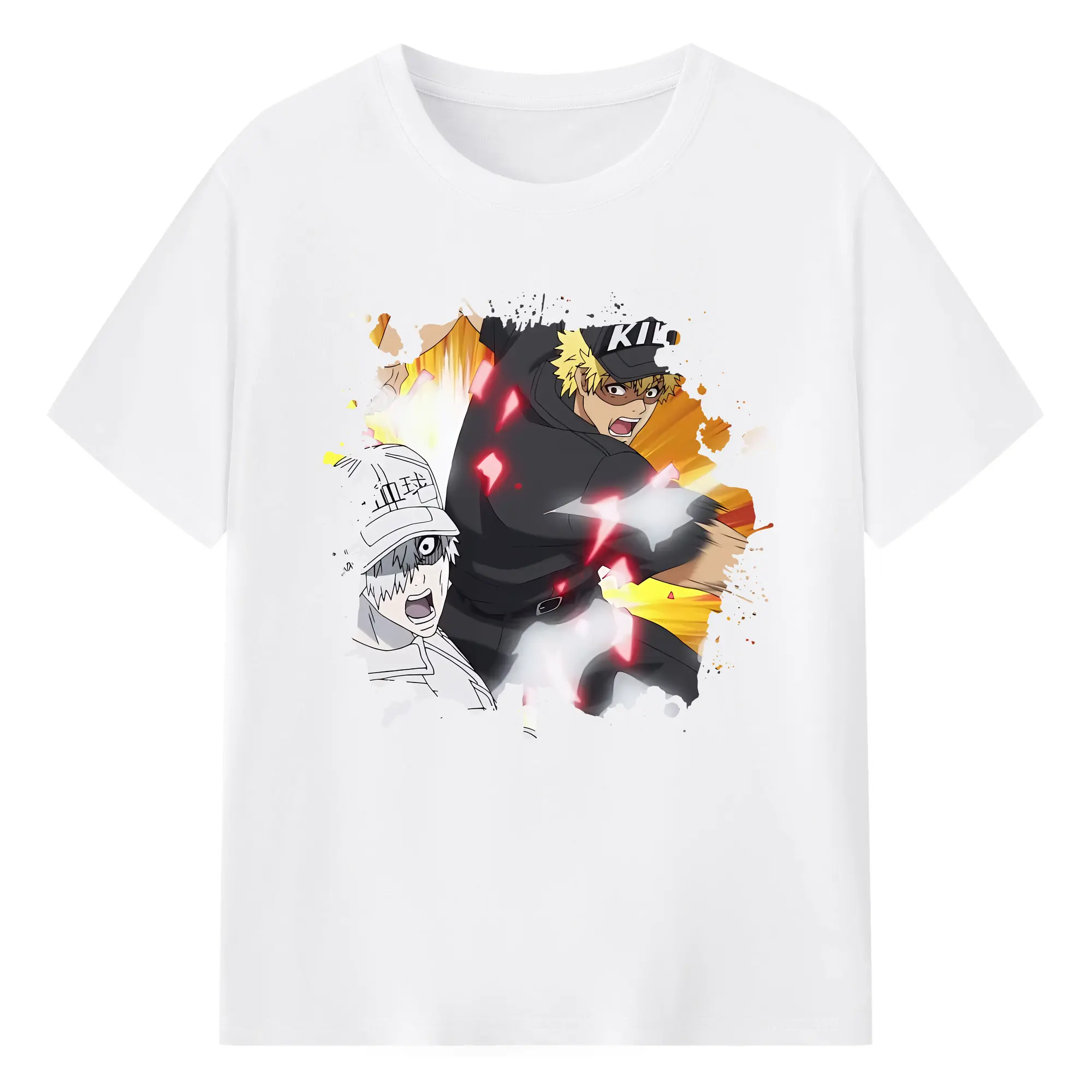 はたらく細胞 グッズ,キラーT細胞 - 綿100％ 半袖Tシャツ ・ フロントプリント ・ 快適 通気性 ・ 日常使い 散歩 スポーツ用