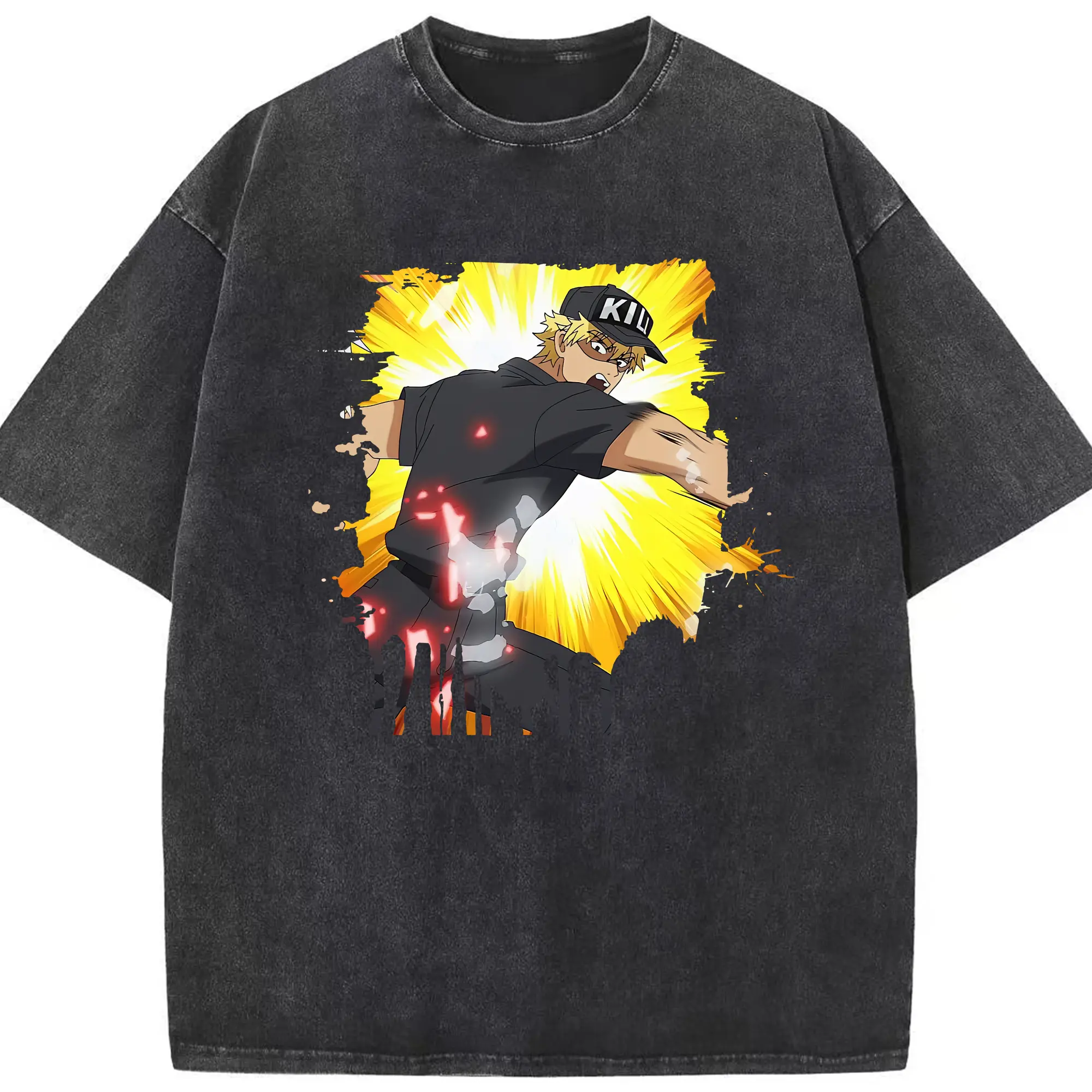 はたらく細胞 グッズ,キラーT細胞 - 綿100％ ヴィンテージ風 半袖Tシャツ ・ フロントプリント ・ 柔らか肌触り ・ 通気性 快適 ・ スポーツ カジュアル 外出用