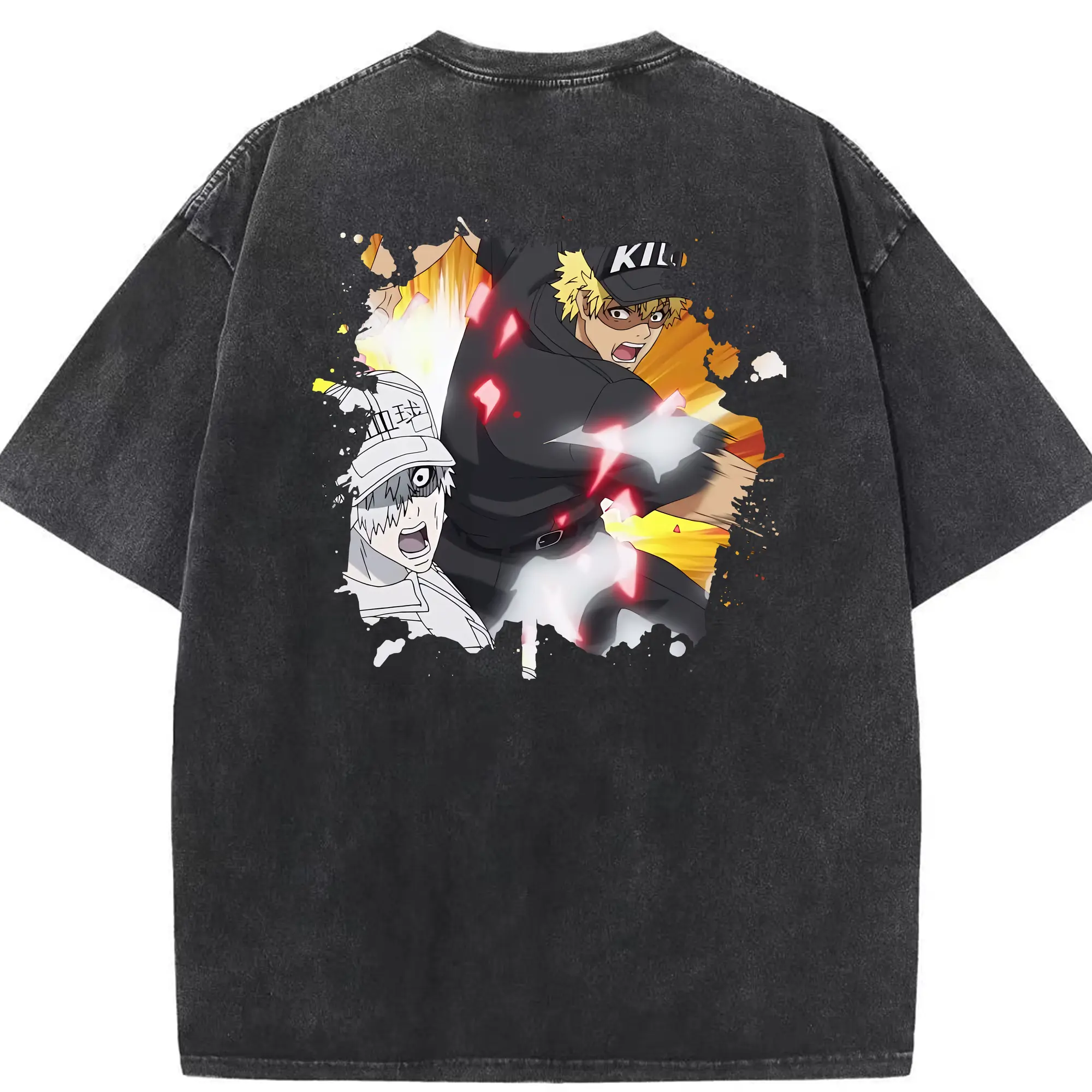 はたらく細胞 グッズ,キラーT細胞 - 綿100％ ヴィンテージ風 半袖Tシャツ ・ 背面プリント ・ 柔らか肌触り ・ 通気性 快適 ・ スポーツ カジュアル 外出用