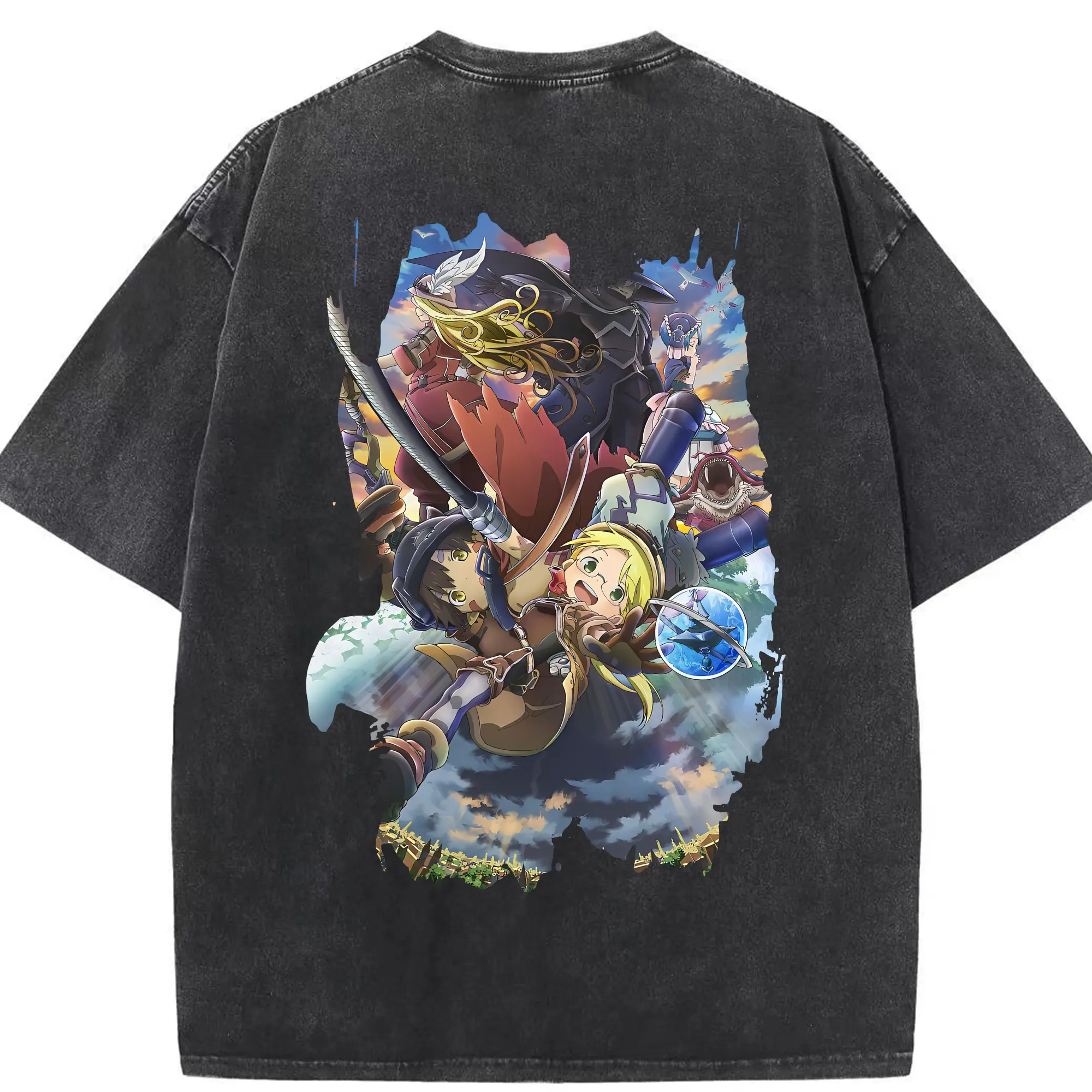 メイドインアビス グッズ,リコ - 綿100％ ヴィンテージ風 半袖Tシャツ ・ 背面プリント ・ 柔らか肌触り ・ 通気性 快適 ・ スポーツ カジュアル 外出用