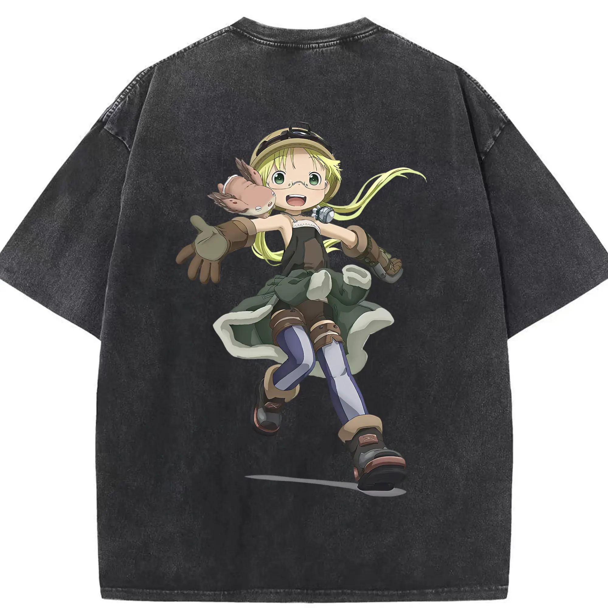 メイドインアビス グッズ,リコ - 綿100％ ヴィンテージ風 半袖Tシャツ ・ 背面プリント ・ 柔らか肌触り ・ 通気性 快適 ・ スポーツ カジュアル 外出用